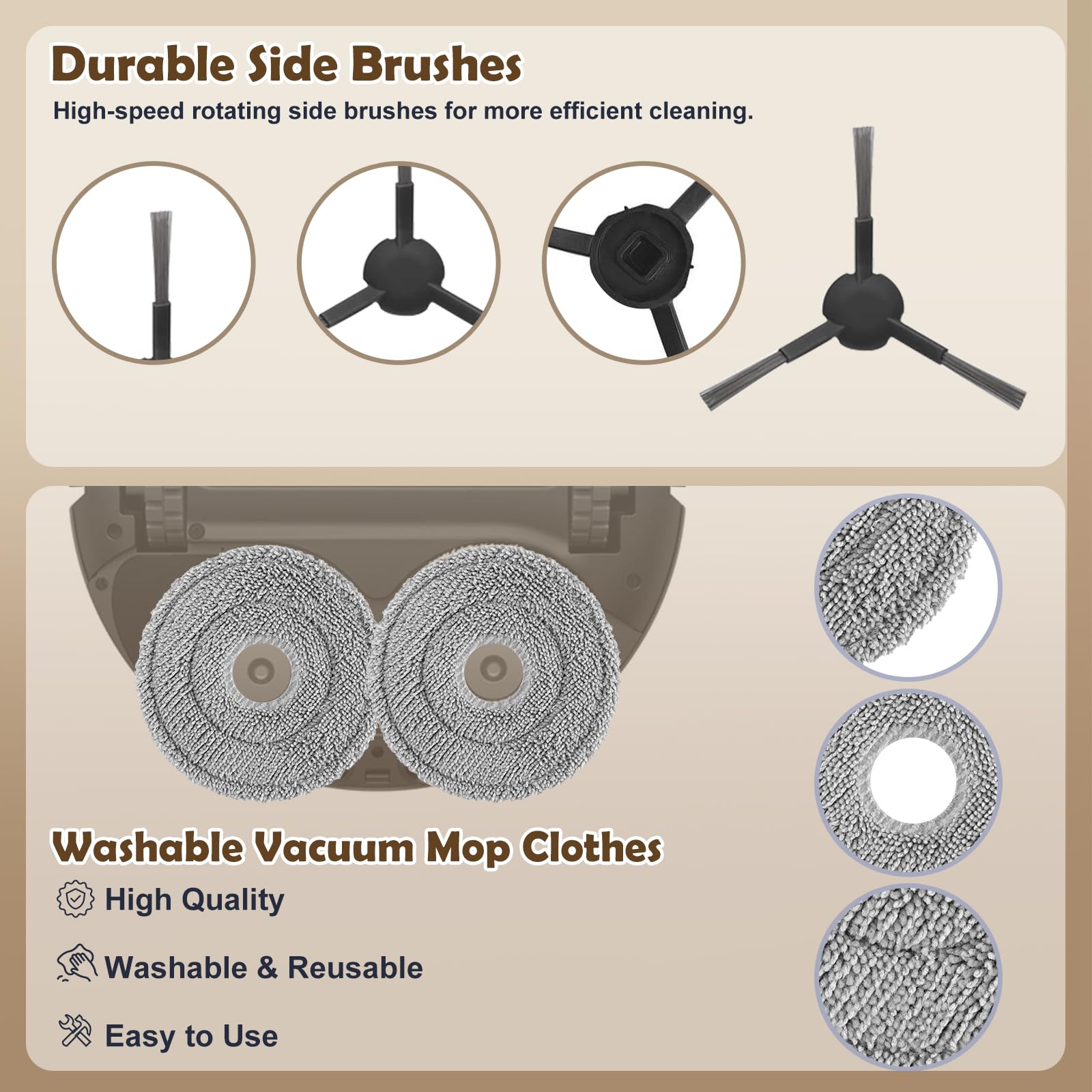 Spofan Accessories for Dreame L10s Ultra Gen 2/L10s Pro Ultra/X30 Ultra/L40s Ultra AE/L40s Ultra CE, Mova E30 Ultra Robot Vacuum, 1 Main Brush, 2 HEPA Filters, 4 Side Brushes, 4 Mop Pads, 6 Dust Bags
