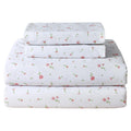 Softan Pink Floral Full Sheet Set Printed Sheets Double - 4 Piece Microfiber Patterned Fitted Sheets with 15" Deep Pocket, Cute Pink Flower Sheets with Straps