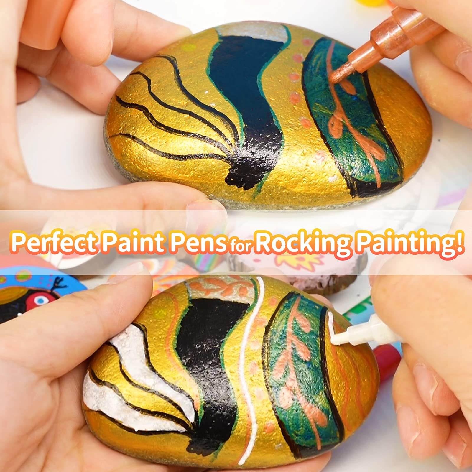 Funto Acrylic Paint Pens for Rock Painting, Fabric, Wood, Canvas, Metal, Ceramic, Glass, 24 Colors Professional Paint Marker Set, Medium Tip, Quick Drying, for Adult Artists