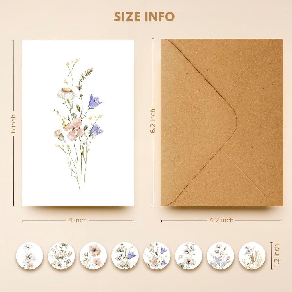 Blank Greet Cards, 32 Pack Blank Cards and Envelopes, Beautiful Blank Note Cards, Perfect Stationary Set For All Occasions, 8 Assorted Floral Designs, 4" x 6"
