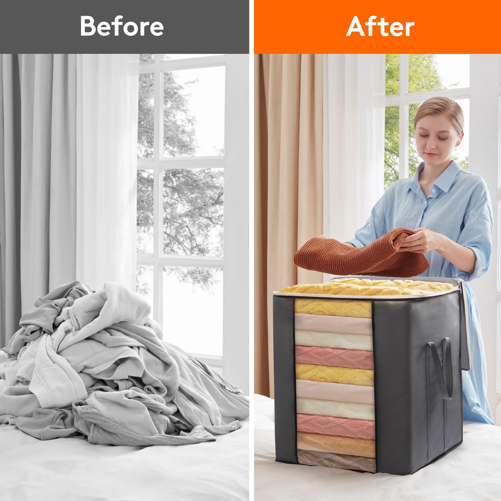 Lifewit 120L Extra Large Blanket Storage Bags, Foldable Clothes Storage Containers with Reinforced Handles, Storage Bin with Lids for King Comforter Bedding Pillow Sheet, 3 Pack