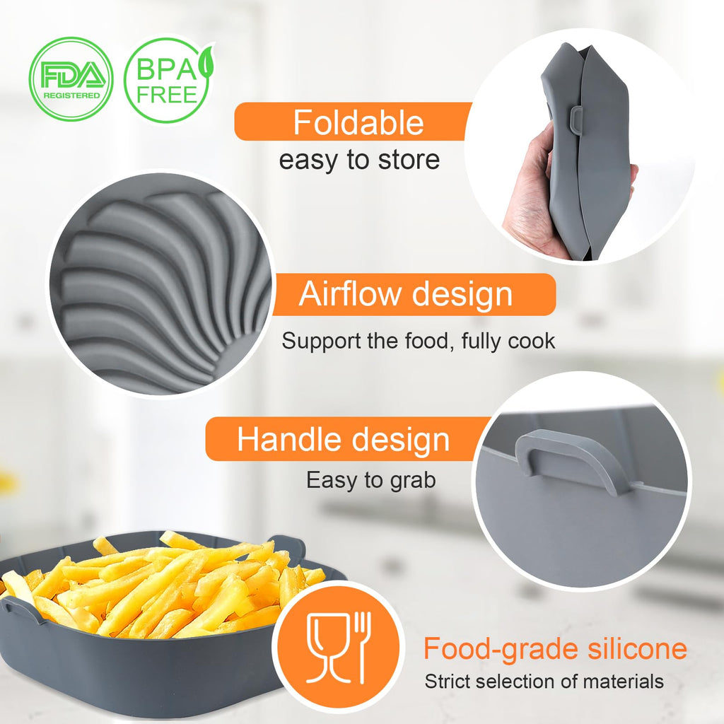 Air Fryer Silicone Liners for Most 1-2 Qt Mini Air Fryer, 3 Pack Square Small Air Fryer Liners Silicone Reusable Airfryer Liners Accessories for COSORI, Ninja, CHEFMAN