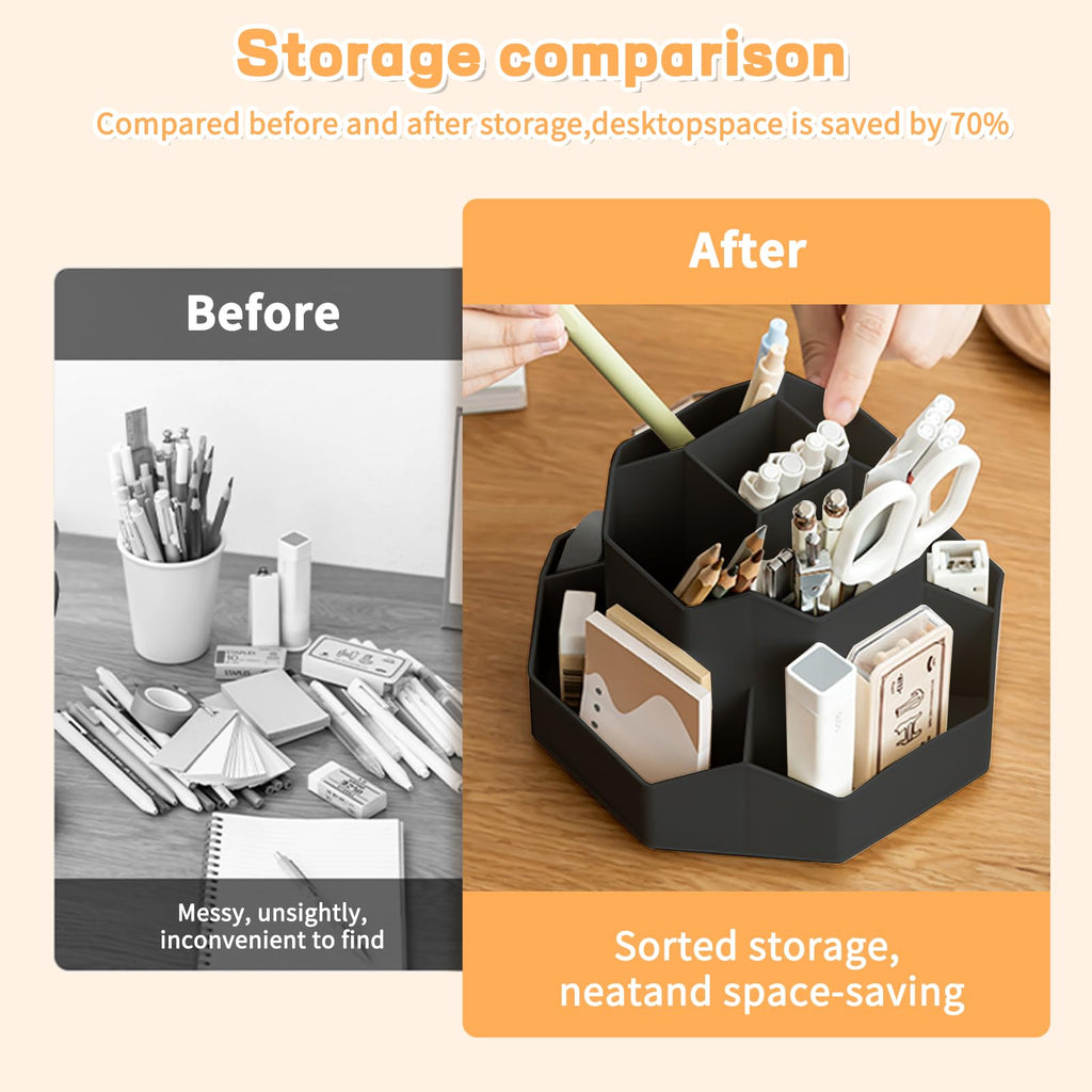 Pencil Pen Holder for Desk,9 Slots 360 Degree Rotating Desk Organizers,Desktop Storage Stationery Supplies Organizer, Cute Pencil Cup Pot For Office, School, Home(Black)
