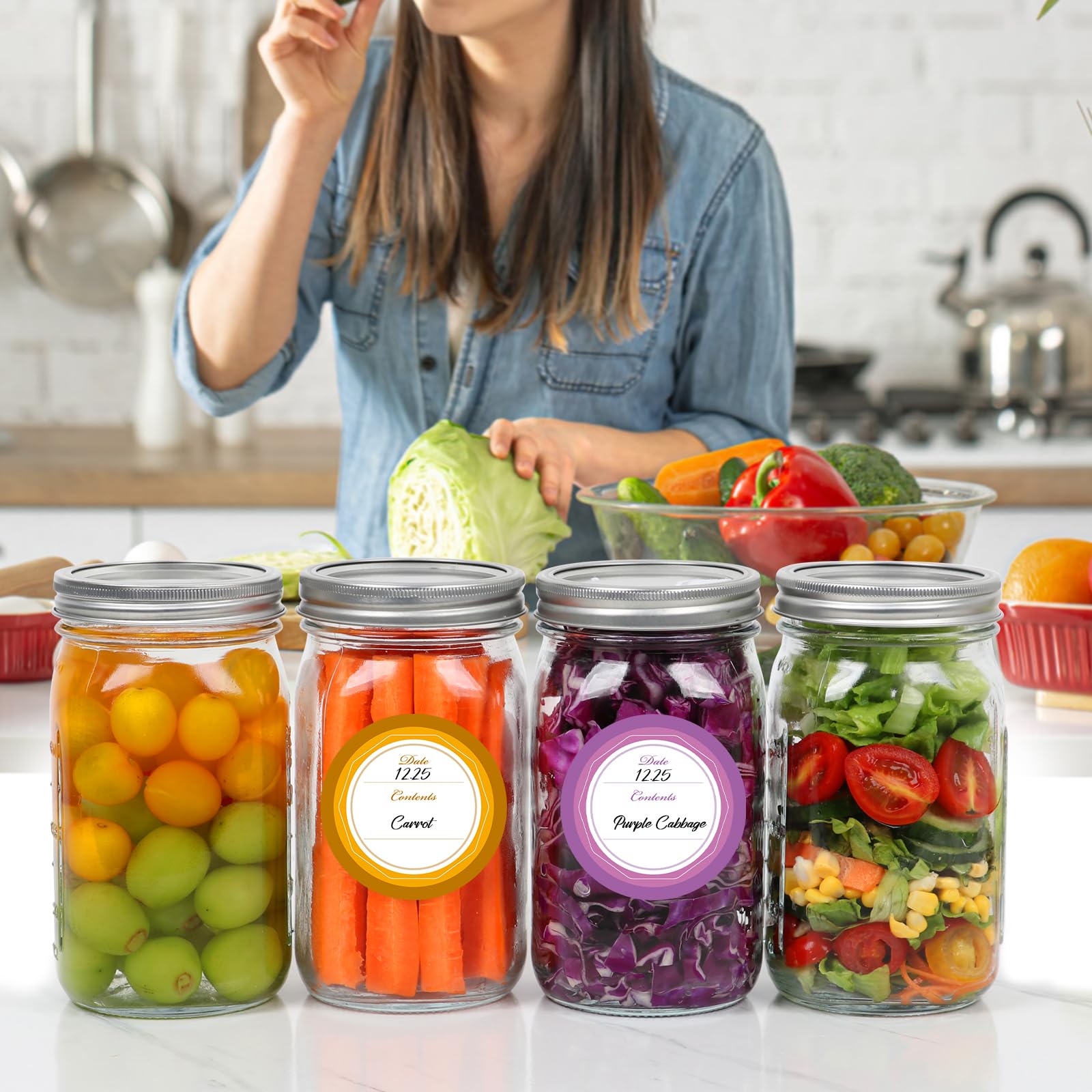 Alotpower 32 oz Mason Jars 4Pack,Empty Wide Mouth Mason Jars 32 oz with Lids&Bands/Stickers/Marker/Bottle Brush(32fl.oz, Set of 4)