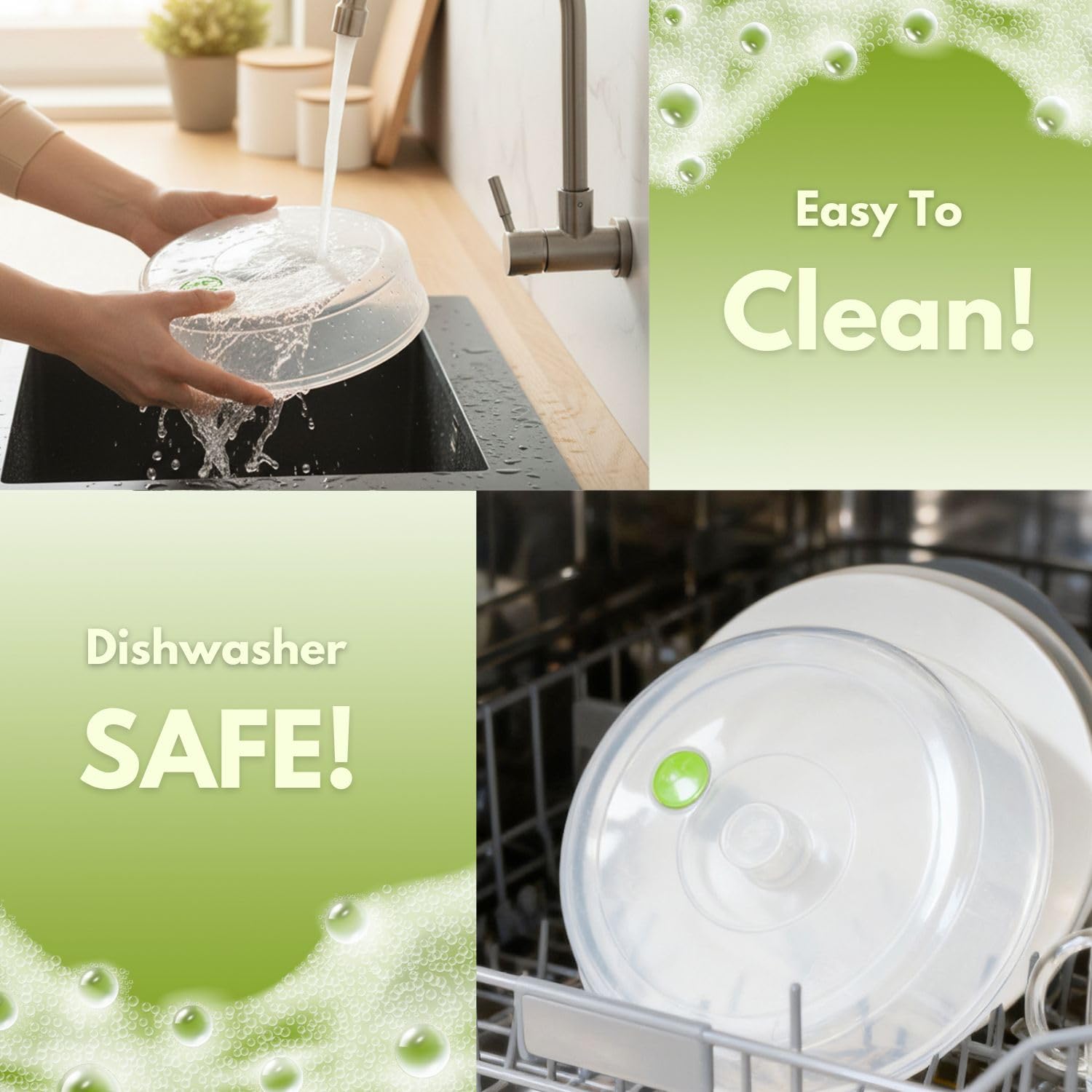 Flexzion Microwave Plate Covers Set of 5 - BPA-Free Microwave Cover with Adjustable Steam Vent, Dishwasher Safe Microwave Splatter Cover, Transparent Plastic Food Covers for Microwave Cooking