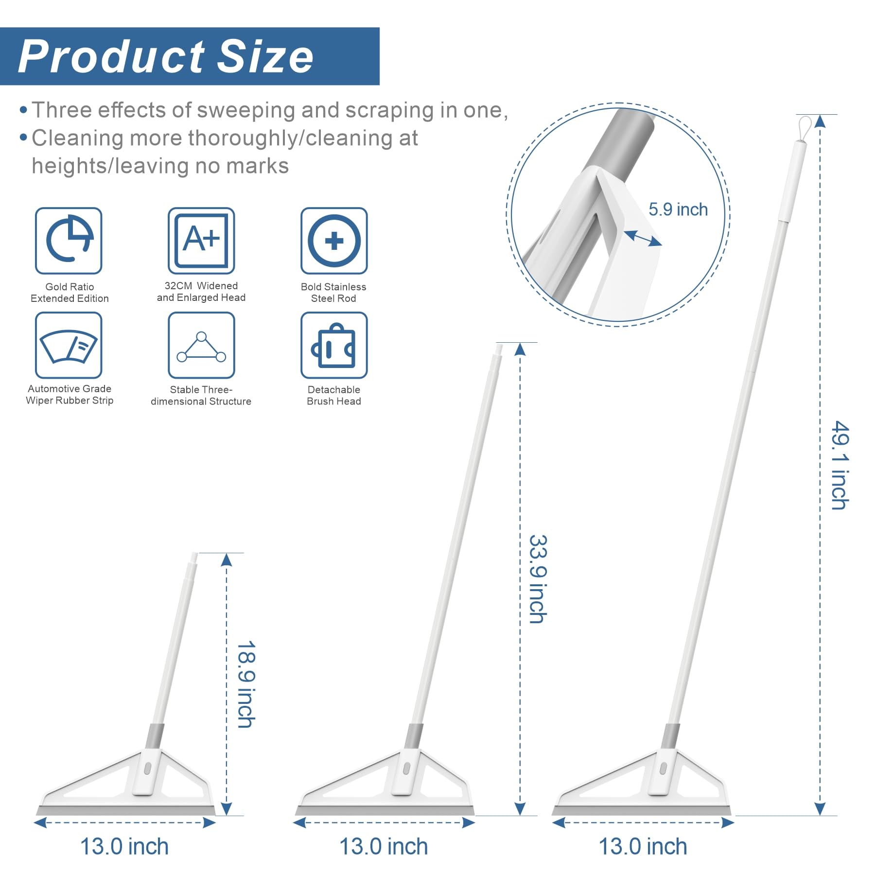 Magic Broom,Magic Scrub Broom Squeegee, Multifunction Magic Scraper with Extension Iron Pipe Spraying Poles More Durable Water and Dust Remover Flex Silicone