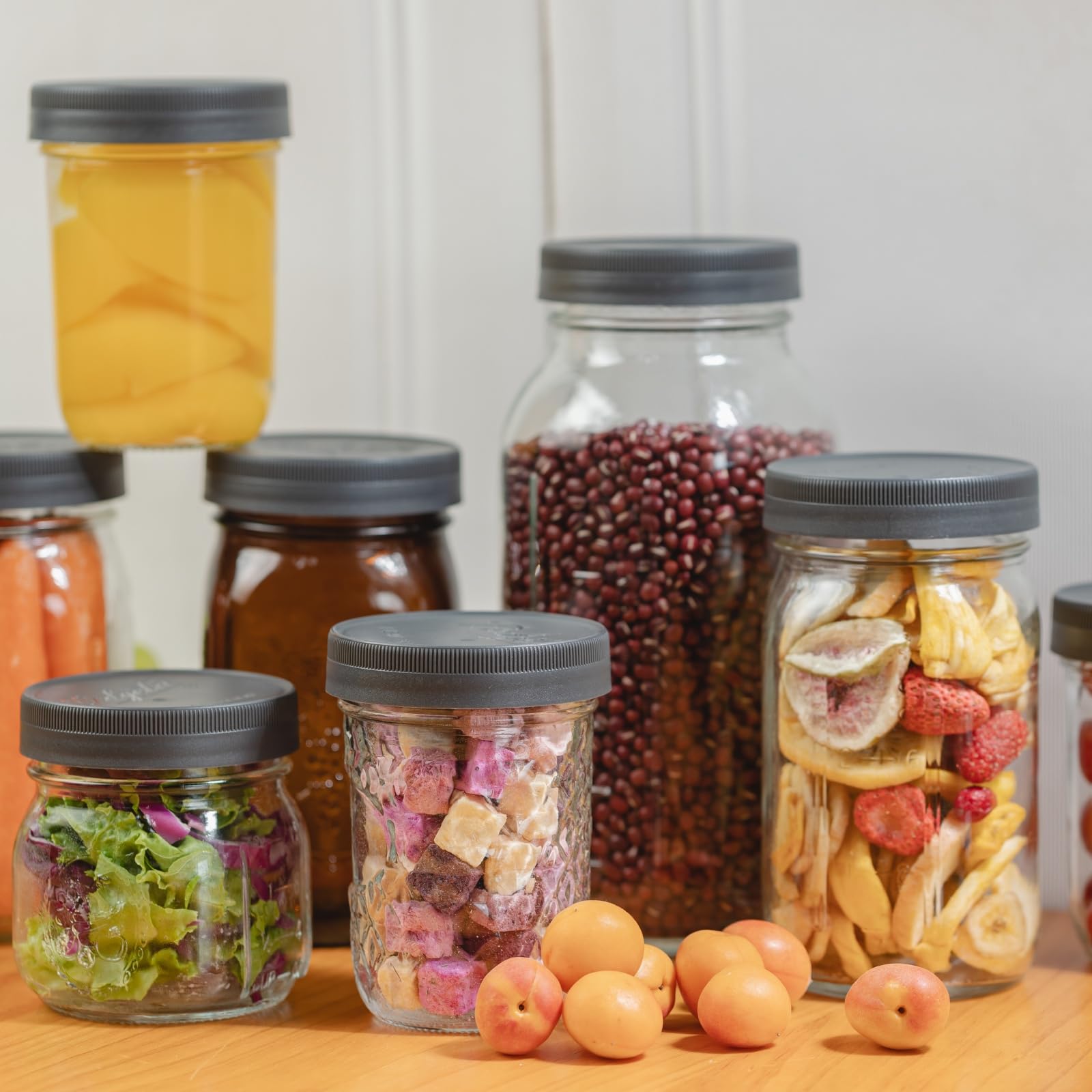 Yodecy 9 Pack Gray Wide Mouth Mason Jar Lids, One-Piece Lids, Plastic Mason Jar Lids Fit Ball, Kerr and More,Canning Lids(Gray)