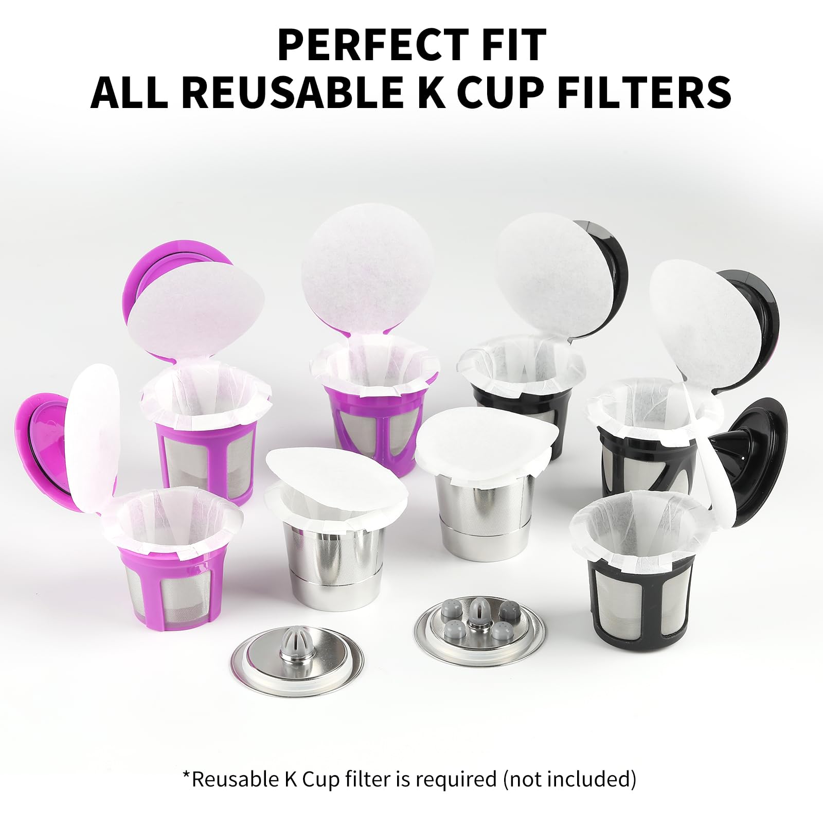 200 Count Fanativita K Cup Filters Disposable with Genius Lid Design, Fit All Reusable K Cups (White)