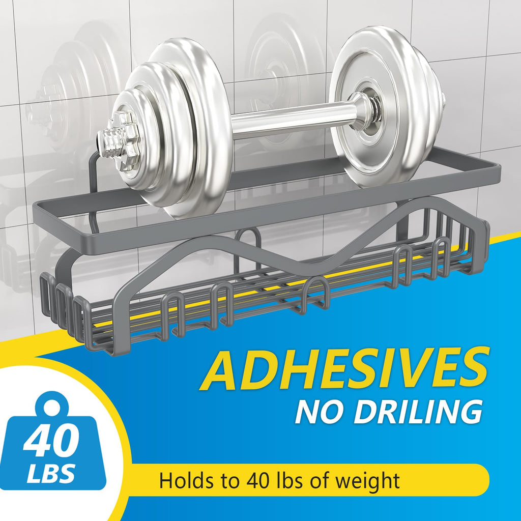 Coraje Adhesive Shower Caddy, 5-Pack Shower Shelves, Large Capacity Load Bearing 40 LBS Shower Organizer, No Drilling Shower Shelf, Rustproof Bathroom Shower Storage, Grey