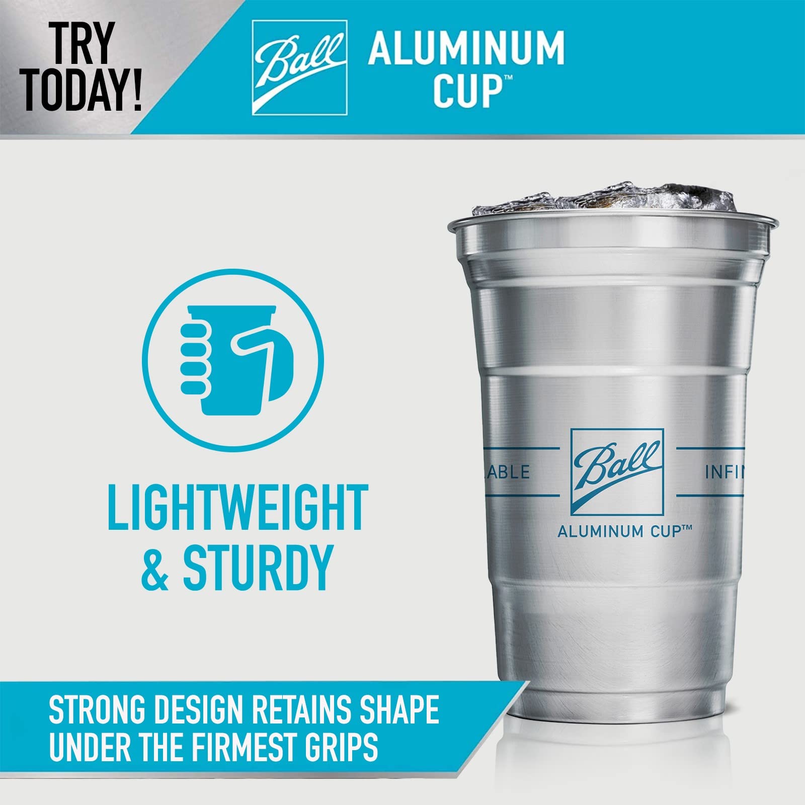 Ball Aluminum Cup Recyclable Party Cups, 20 oz. Cup, 10 Cups Per Pack