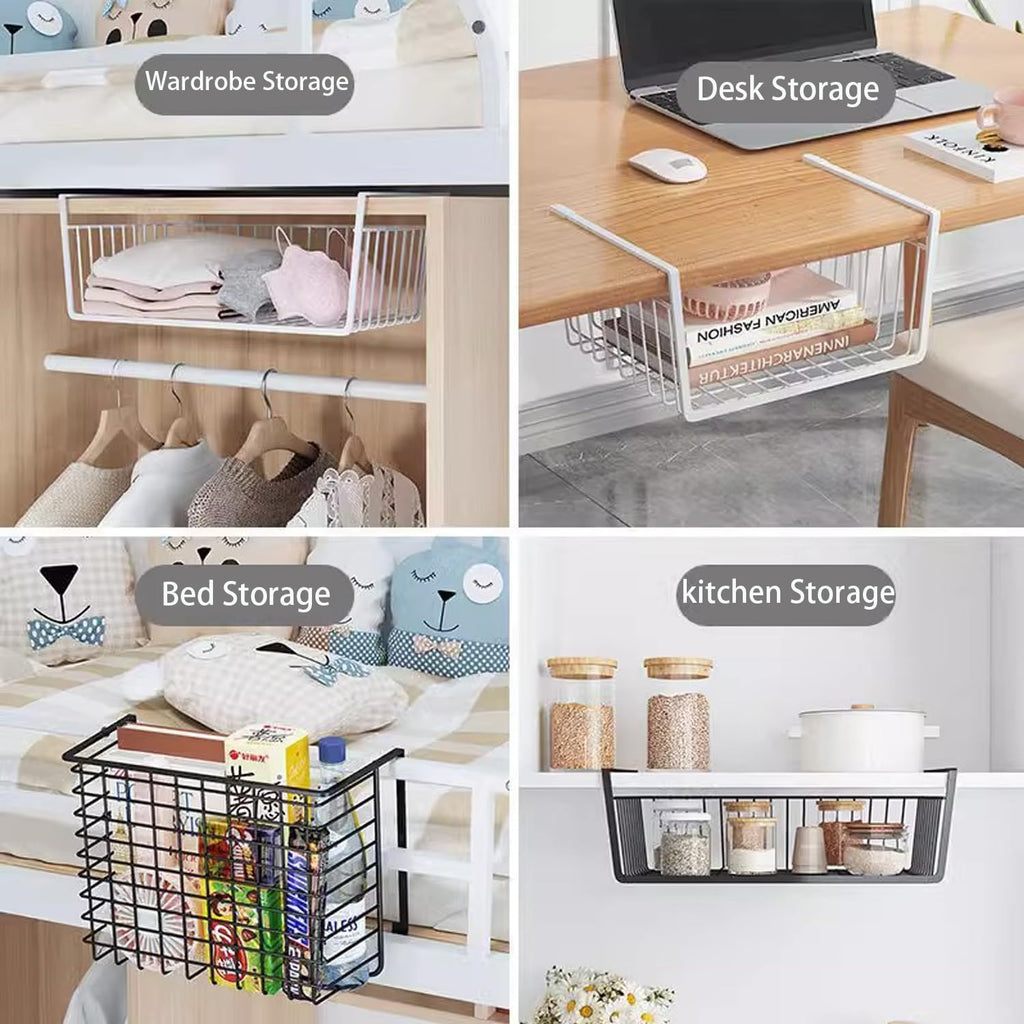 BEANPRECOY 3 Pcs Under Shelf Basket, Under Shelf Storage Basket, Dormitory & Office Desk Kitchen Storage Rack Multifunctional Hanging Basket for Kitchen, Bedroom, Closet, Pantry (Black)