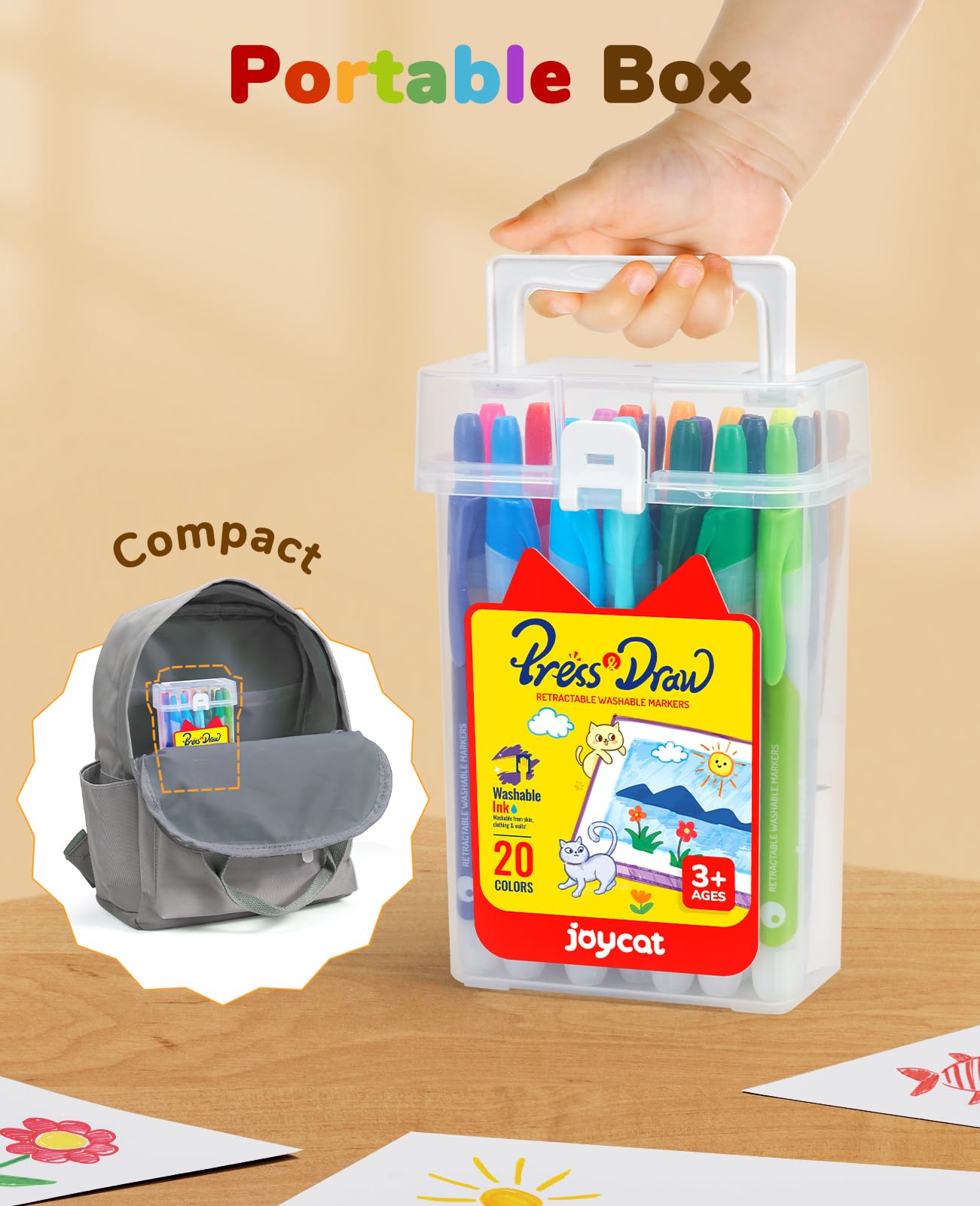 JoyCat Click Washable Markers for kids with Retractable Tips,20 Colors Markers Set,retractable markers for Toddlers Kids, Ideal arts & crafts supplies,coloring markers,Holiday & Ideal gift