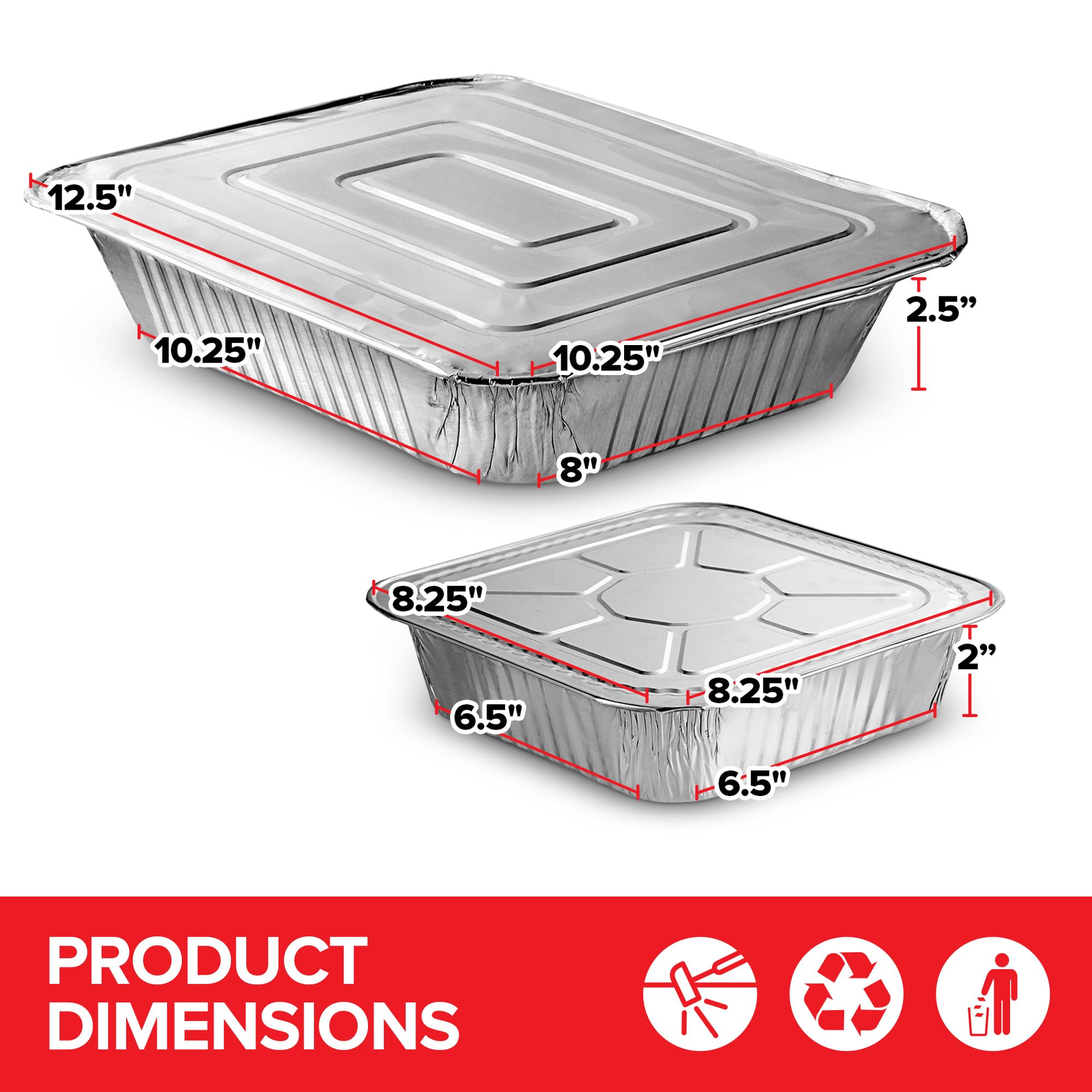 Disposable Foil Pans with Lids (Set of 20) Heavy Duty Aluminum Pans 9x13 (10 Pack), 8x8 (10 Pack) Baking Tins with Covers for Cooking, Heating, Storing, Food Prep, Holiday Dinner Meals