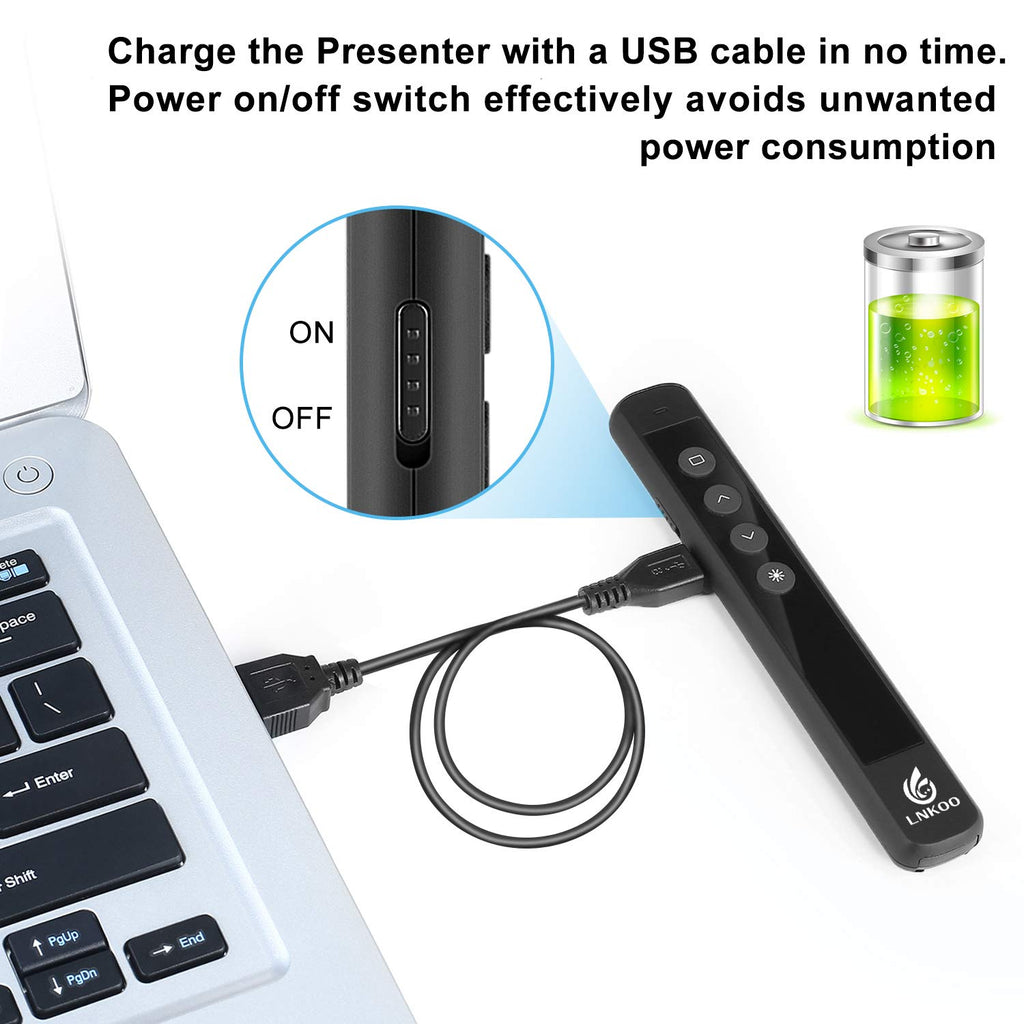 LNKOO Presentation Remote, RF 2.4GHz Wireless Presenter PowerPoint PPT Clicker Slides Advancer Remote Control Rechargeable Presenter Support Hyperlink