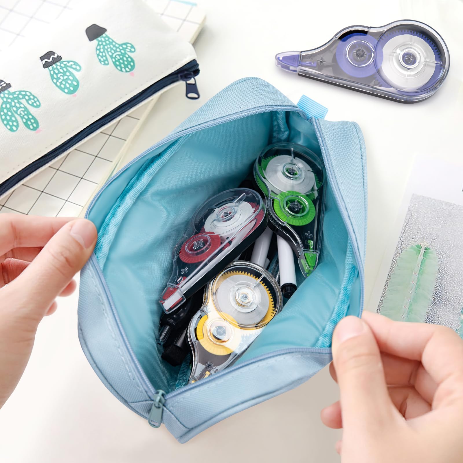 JEFURE 30 Pcs Colorful Correction Tape, Easy To Use Applicator for Instant Corrections, Smooth White Wrong Out Tear-Resistant Bulk for School, Office, Note Taking (Tape Width 0.2 in, Clear)