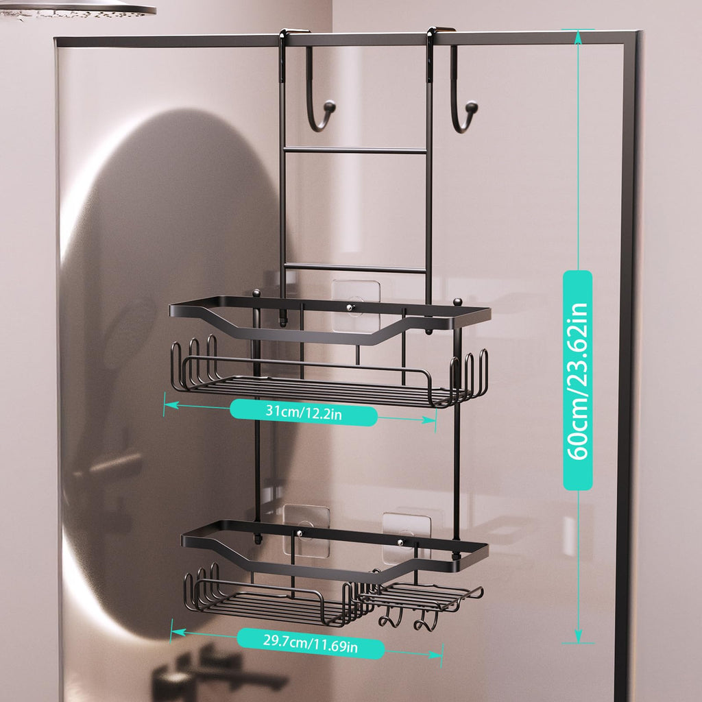 HapiRm Shower Caddy Hanging - 2 Tier No Drilling Over Door Shower Caddy, Shower Shelves Hanging with Soap Holder, Waterproof Rust Resistant Bathroom Organizer Rack for Shampoo, Conditioner, Towel