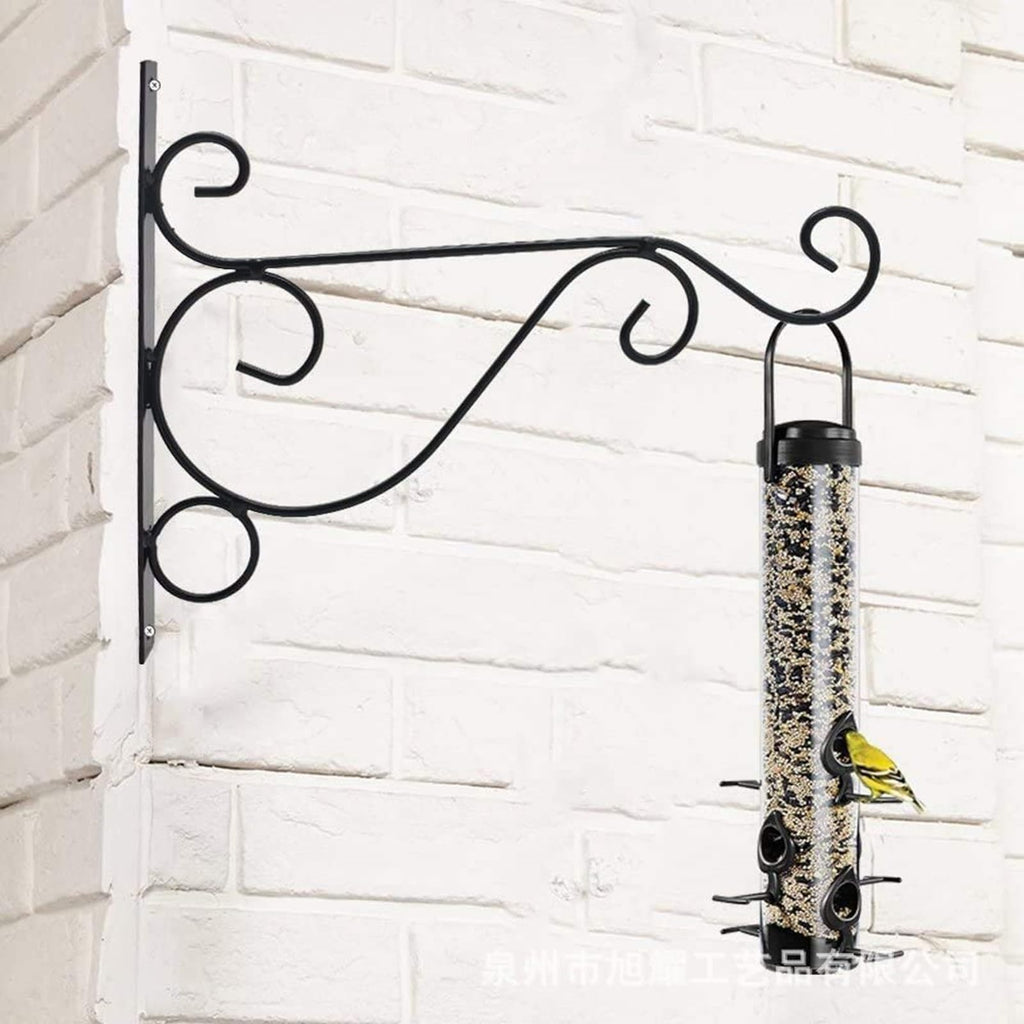 4 Pack Plant Hanging Hooks for Wall, Black Metal Iron Brackets, Decorative Indoor & Outdoor Garden Tree Fence Rack, Flower Pot Hangers for Potted Plants, Bird Feeder, Lantern, Wind Chime, Solar Lights