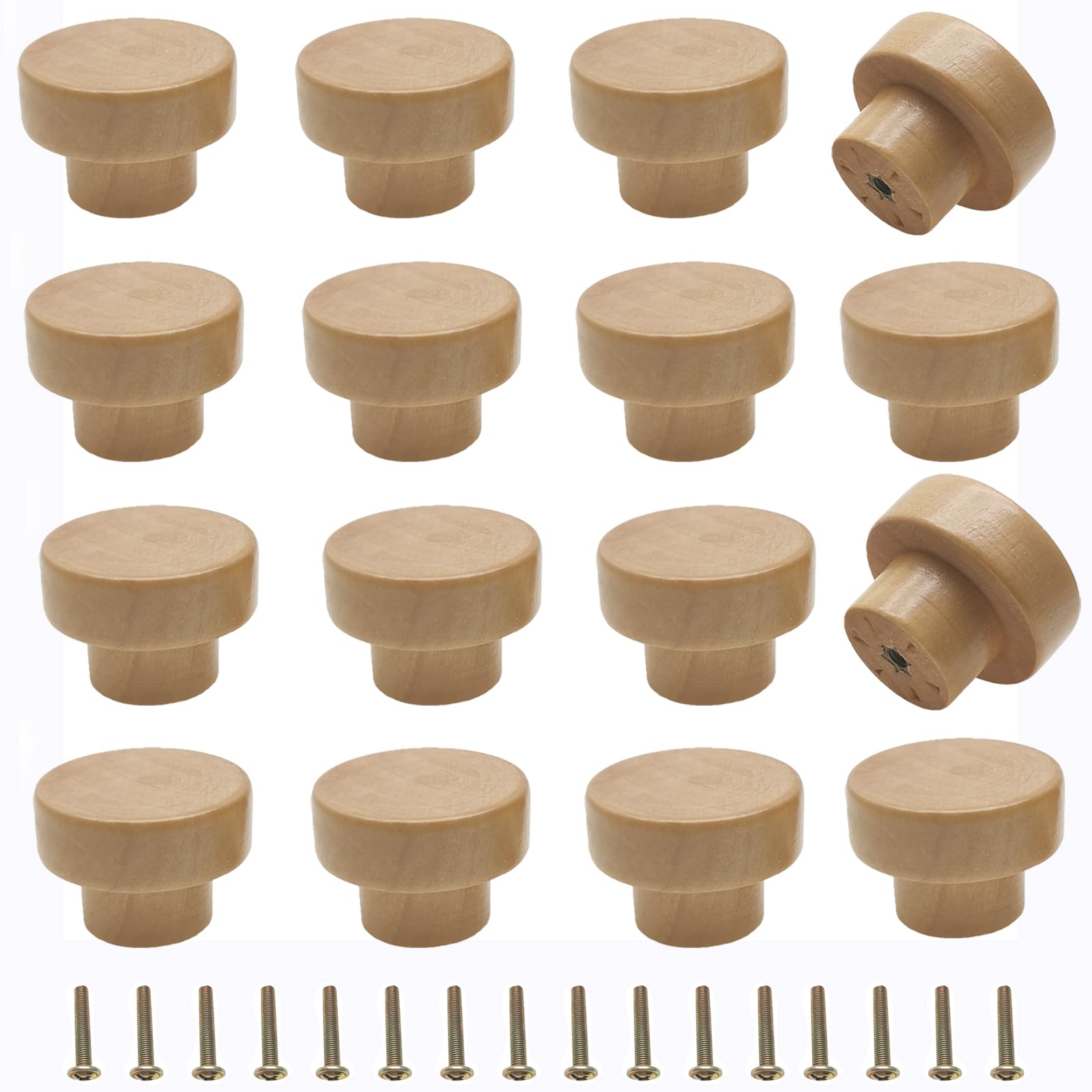 M MIMHOOY 16 Pack Wood Knobs Dresser Knobs Wooden Drawer Knobs Furniture Pulls Knobs Flat Top 35mm