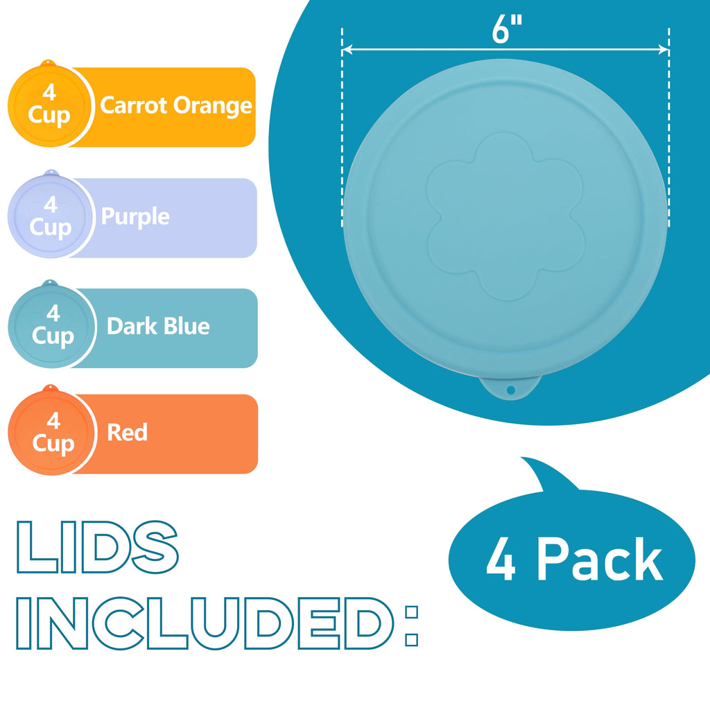 LUVCOSY 4 Cup Silicone Replacement Lids Storage Cover for Anchor Hocking Glass Bowls (Container not Included) 4 Pack Microwave, Dishwasher and Freezer Safe