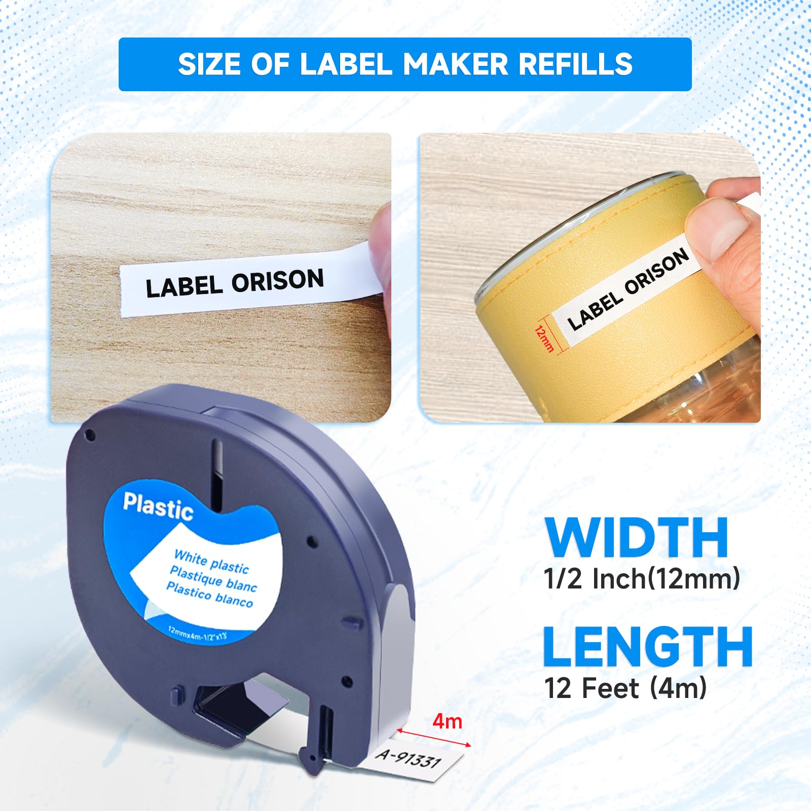 5PK Compatible with Dymo Letratag 91331(S0721610) Plastic 12mm(1/2Inch) White Label Maker Tape Cassette Refills Cartridge