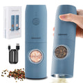 SAKAMOSH Electric Salt and Pepper Grinder Set, Rechargeable,Adjustable Coarseness with LED Light, Electric Salt and Pepper Shakers Refillable(2 Packs, Blue)