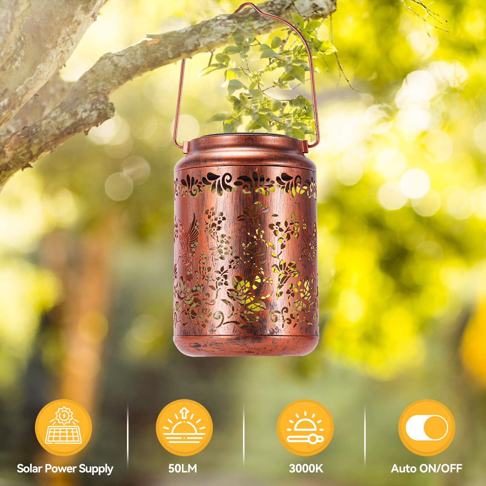 Hummingbird Solar Lanterns Outdoor - OxyLED Metal Waterproof Solar Garden Lanterns, Hanging Lanterns Solar Powered with Handle for Table Pathway Walkway, Birthday Gift for Mom Grandma Women