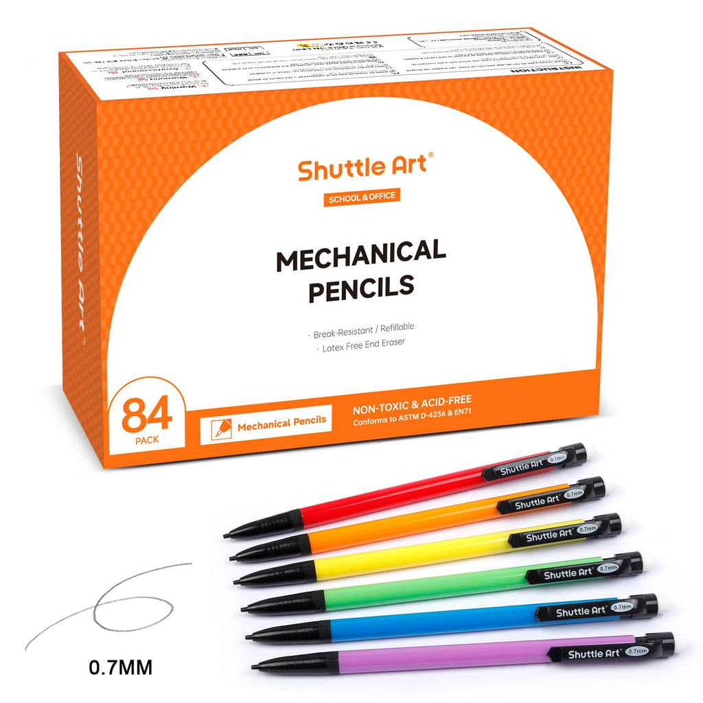 Shuttle Art Mechanical Pencils, 84 Pack Bulk Mechanical Pencils 0.7mm Medium Point, HB #2 Lead, Assorted Barrels, Office School Supplies
