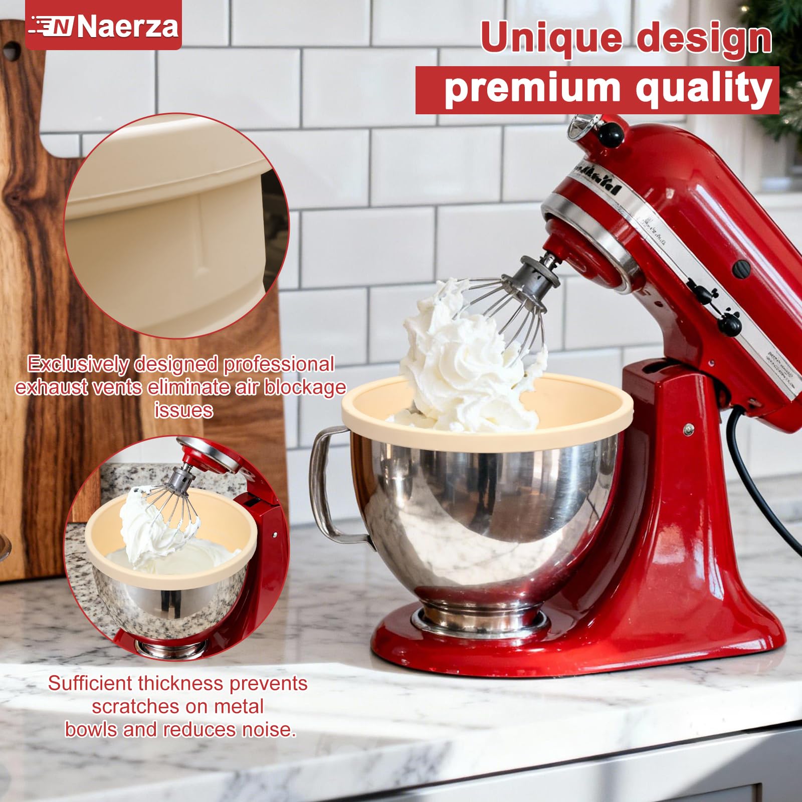 Naerza Silicone Bowl Liners Insert for Kitchen Aid Mixer 5 Qt,for KitchenAid Mixer Attachments and Accessories, Silicone Bowl Insert for Tilt-Head & Bowl-Lift Stand Mixers (Beige+Pink)