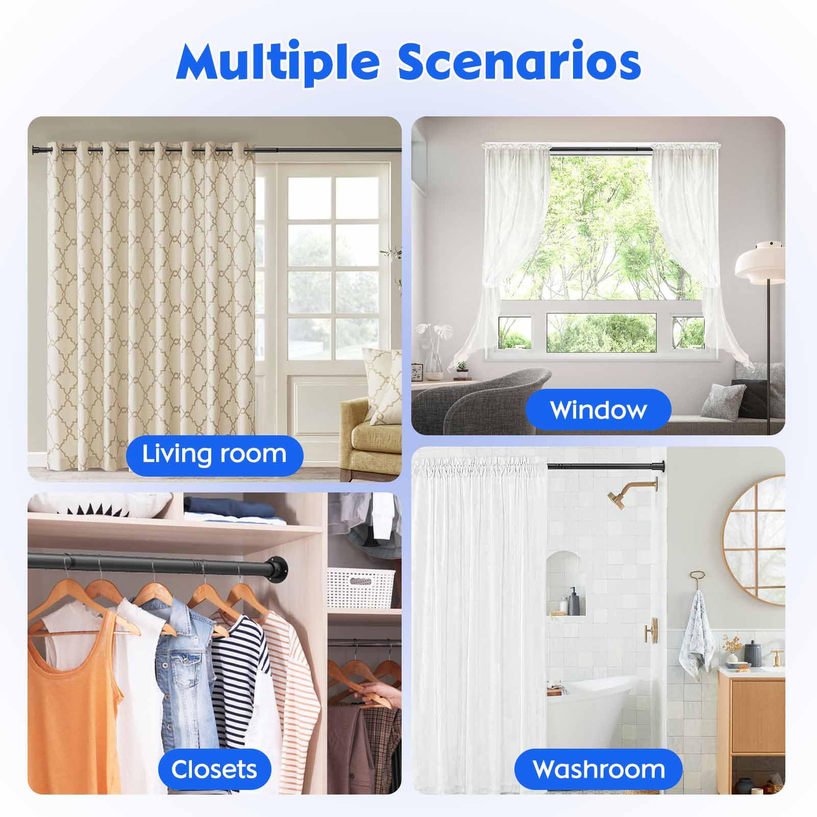 Closet Rod,17 to 40 Inches Adjustable Closet Rods for Hanging Clothes 1.3 Inch Diameter Heavy Duty Metal Closet Hanging Rod Closet Bar for Wardrobes,Closet, Bathroom, Windows