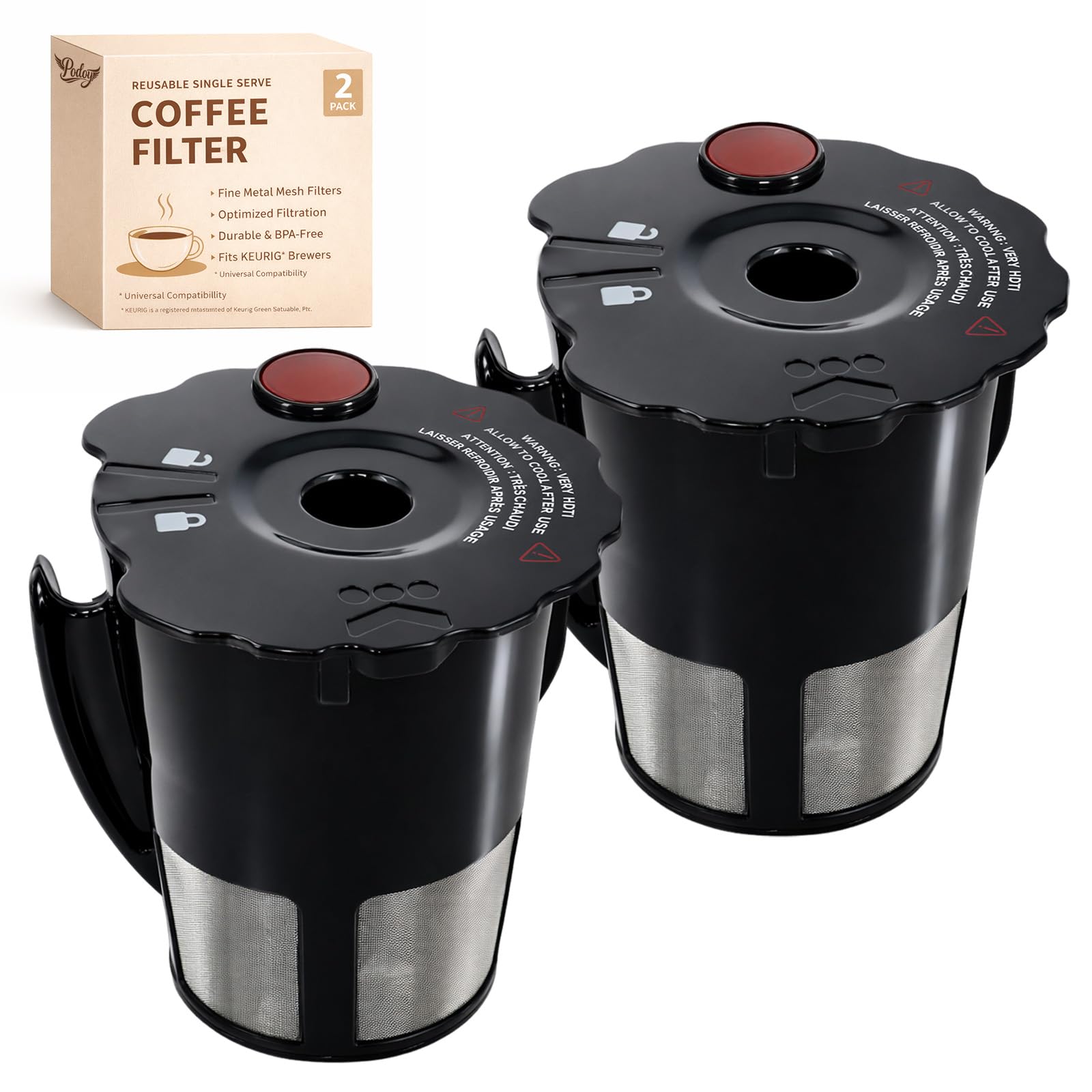Podoy K Cup 2.0 Reusable Coffee Filter 119367 2.0 Model Black Small Coffee Filter K200 K250 K300 K350 K400 K450 K460 K475 K460 K500 K550 K560 K575 (Pack of 2)