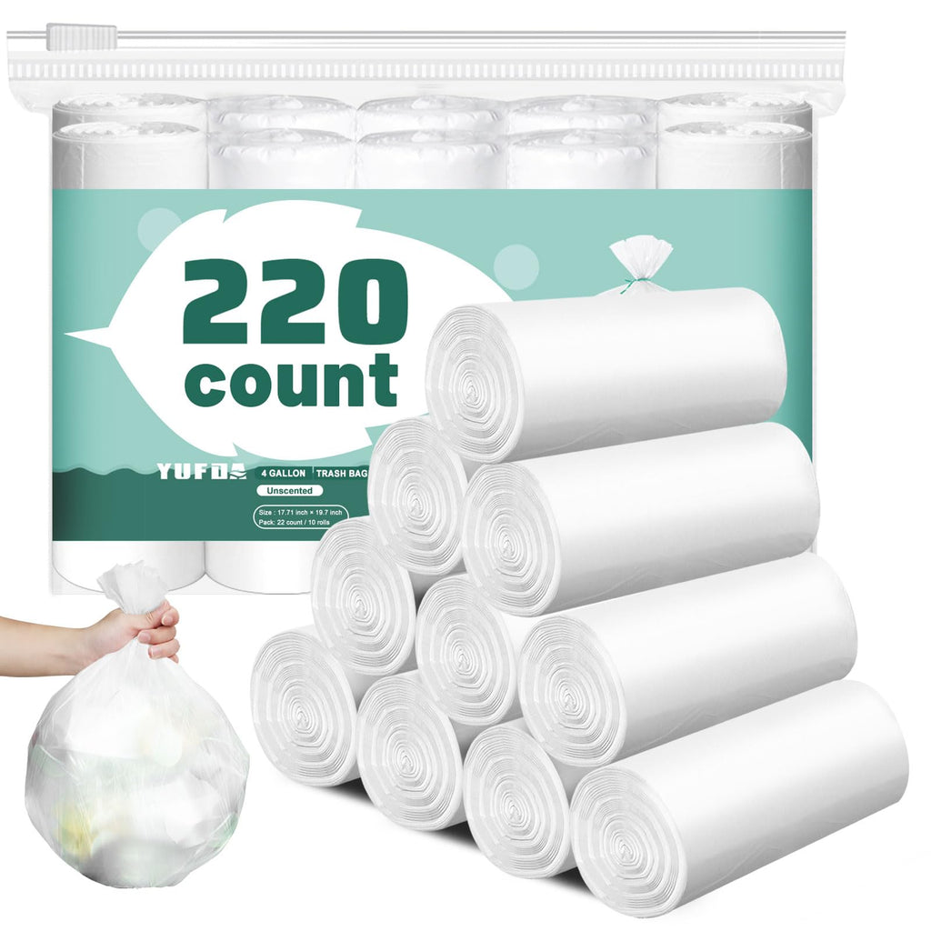 220 Count Small Garbage Bags-15 Litres/4 Gallon White Trash Bags for Office,Bedroom, Bathroom-Unscented 15L Small Trash Bags,compost bags
