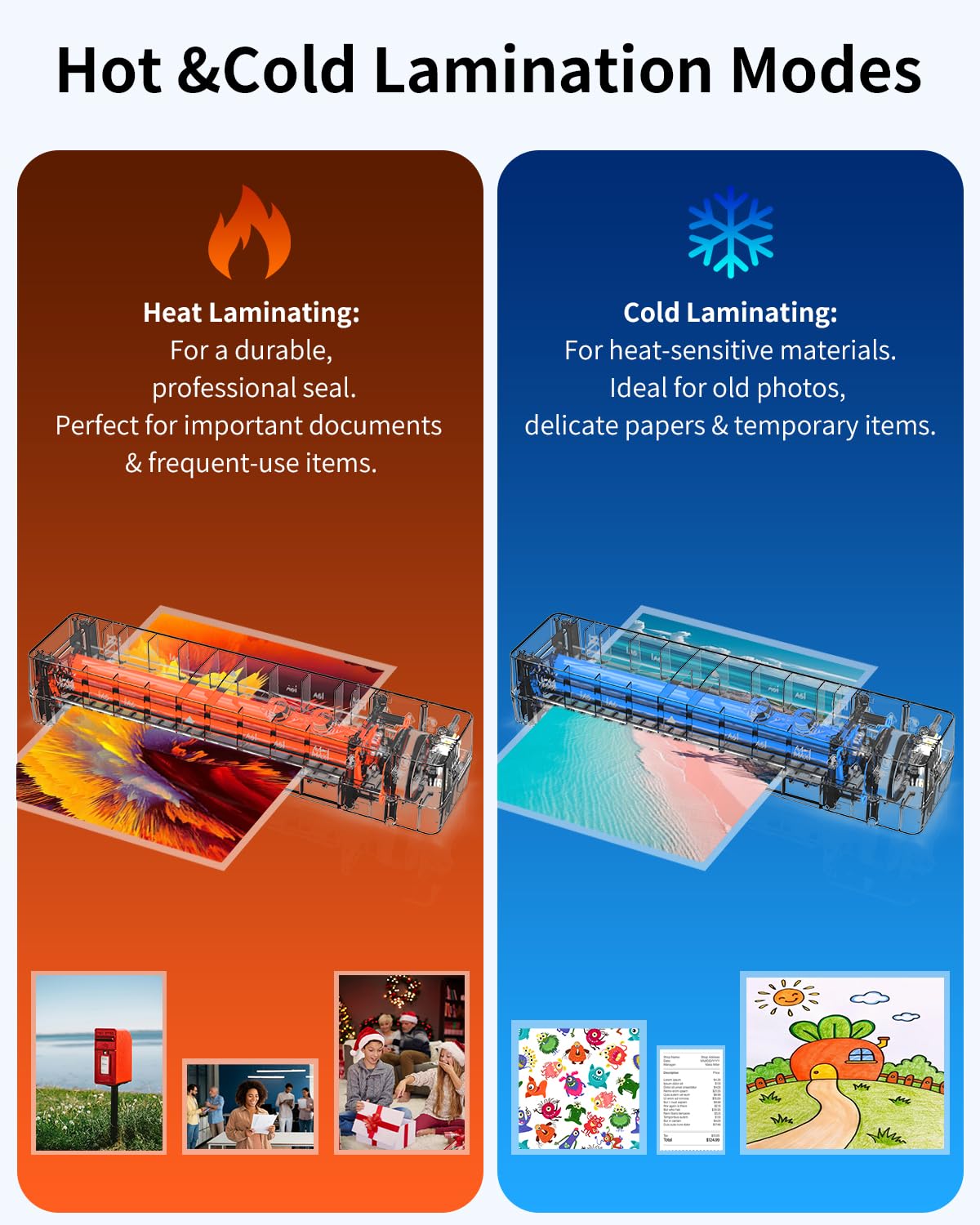 Kejector A4 Laminator Machine, 9-Inch Laminating Machine with 10 Laminating Pouches, Fast Warm, Never Jam, A4 Hot & Cold Laminator for Office School Home Business