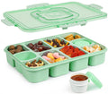 Caperci Large Snack Box Container - 10-Compartment Divided Serving Tray with Lid and Handle & 2 Dip Containers, Dishwasher Safe, Leak-Proof, Wheat Straw, BPA-Free (Green)