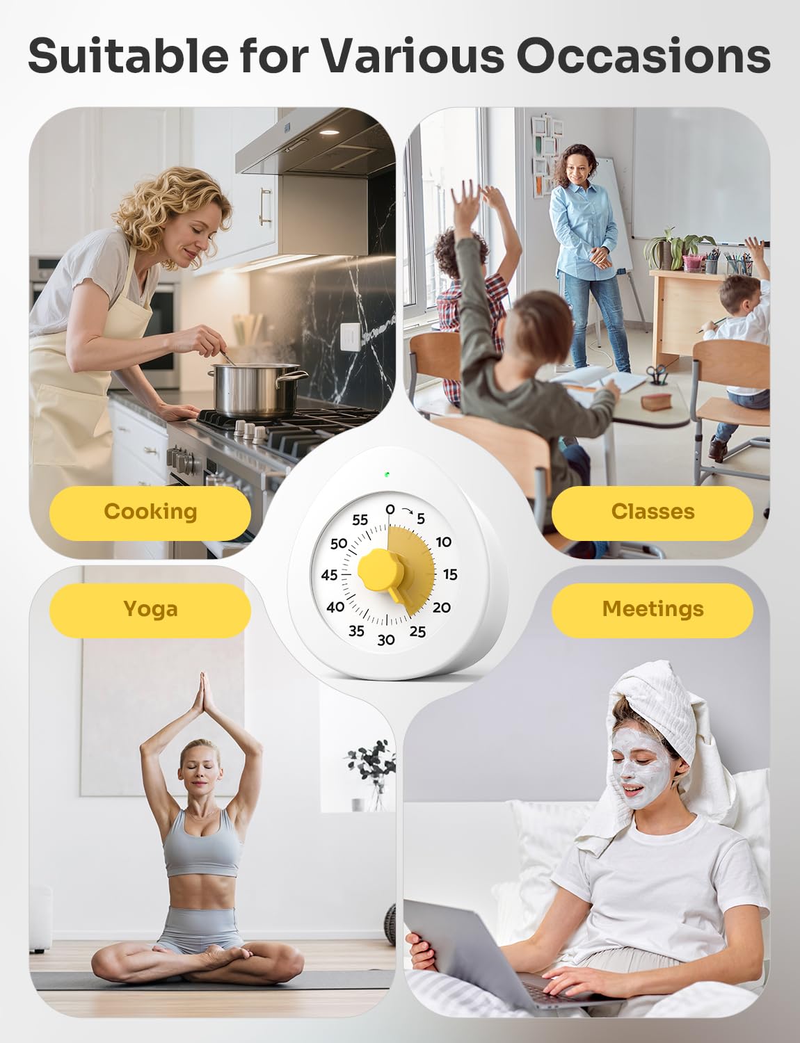 LIORQUE 60 Minute Visual Timer with Pause Function, Visual Timer for Kids and Adults, Time Management Countdown Timer for Classroom Cooking Meting, Non-Ticking Timer