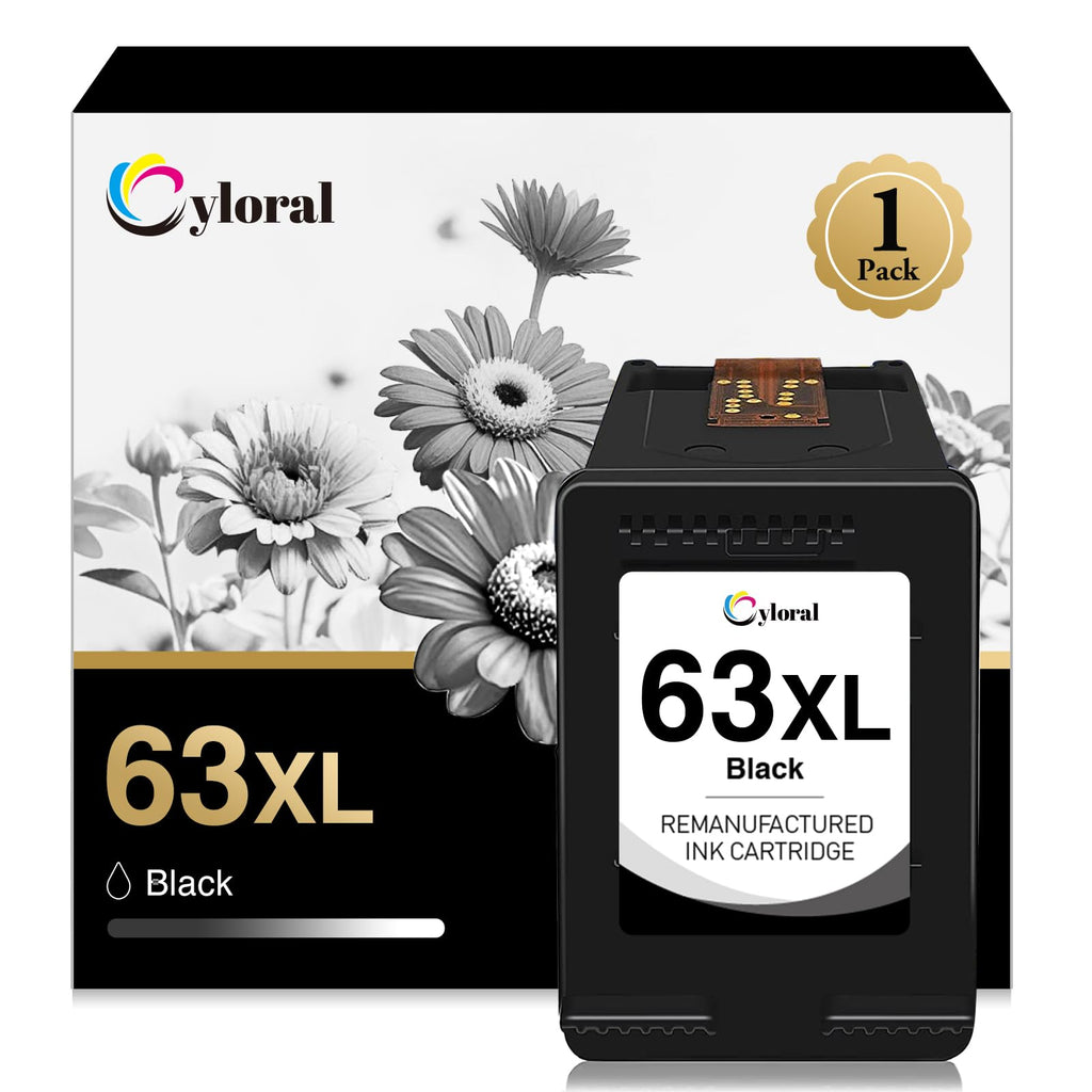 Cyloral 63XL Ink Cartridge Black for HP 63 Black Ink Cartridge Work with Officejet 4650 3830 5255 5258 4655 Envy 4512 4520 4516 Deskjet 1112 3630 for HP Ink 63 XL Replacement