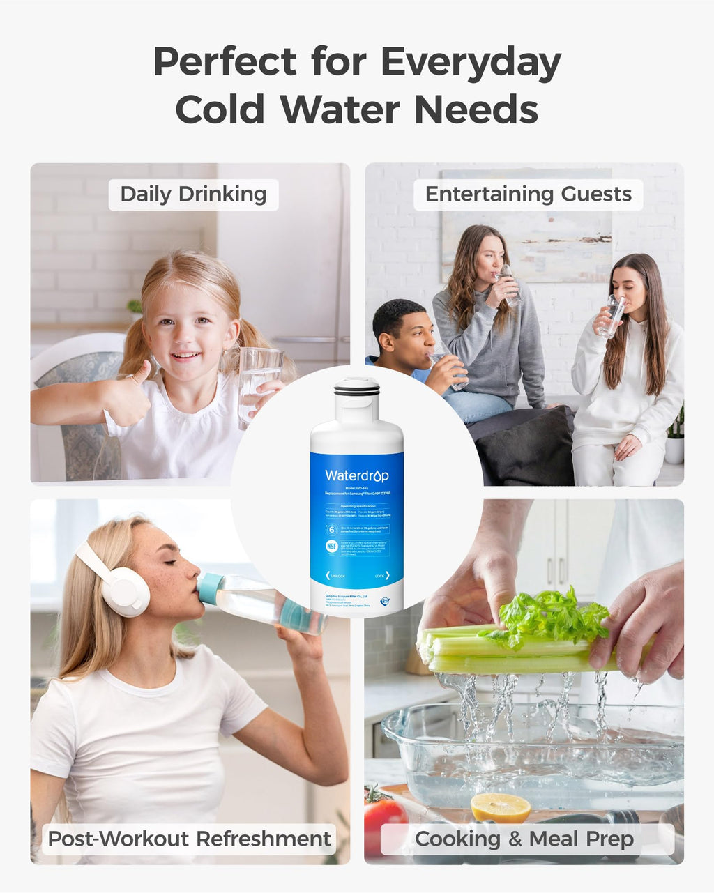 Waterdrop DA97-17376B Replacement for Samsung® HAF-Qin/EXP, DA97-08006C, RF28R7201SR, RF28R7351SG, WD-F45, Refrigerator Water Filter, 3 Filters