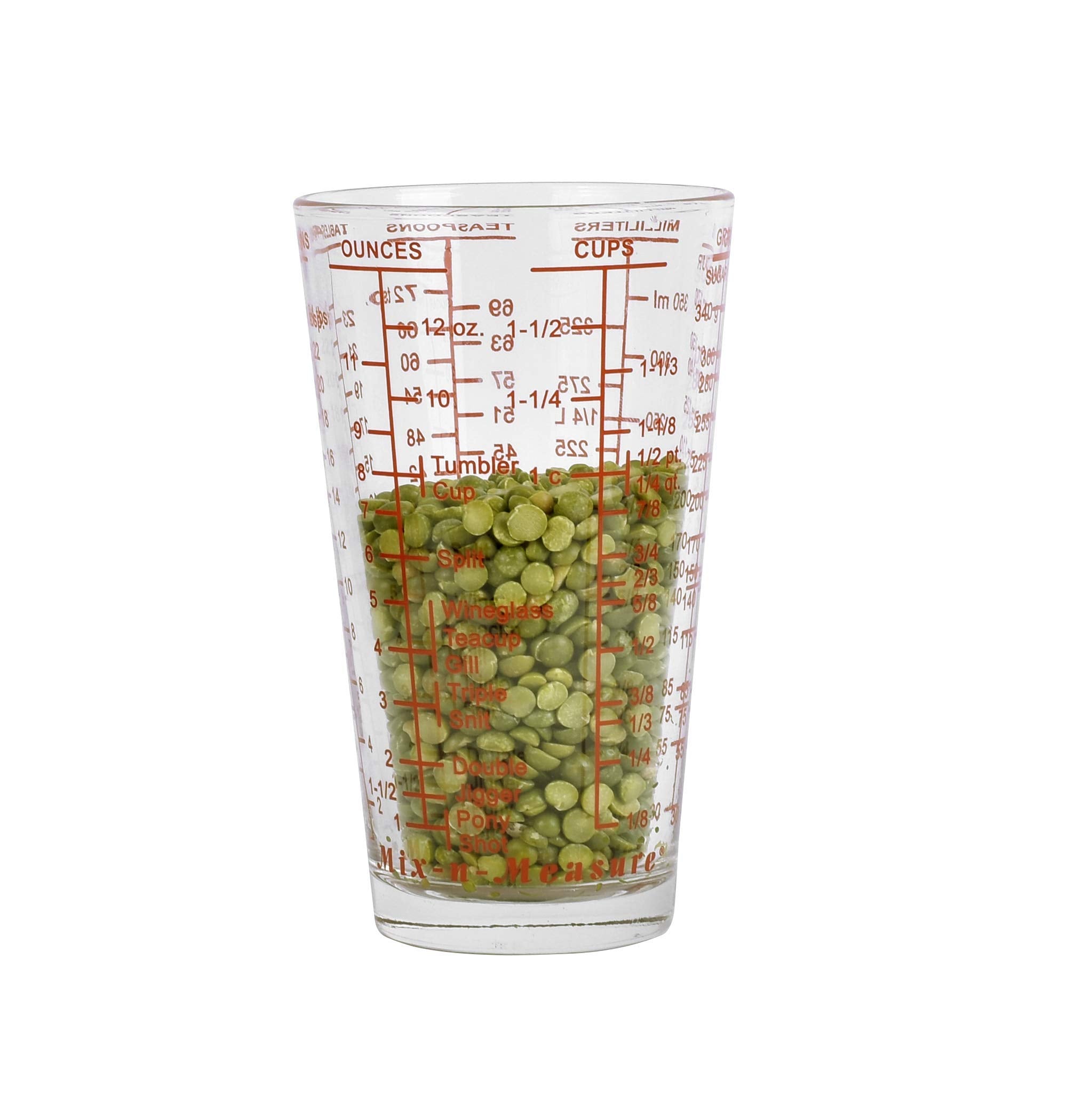 Kolder Mix N Measure Glass, Multi-Purpose Liquid and Dry Measuring Cup, 6 Units of Measurement, Heavy Glass, Red
