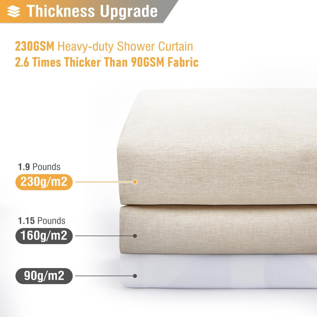 BTTN Fabric Shower Curtain, Linen Textured Cloth Shower Curtain Set with 12 Plastic Hooks, Hotel Luxury Neutral Modern Simple Waterproof Decorative Shower Curtains for Bathroom - 72"x72" - Beige/Cream
