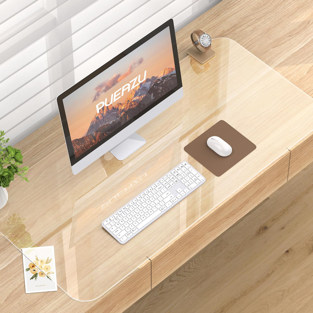 PUEAZU Clear Desk Mat Pad, 35.4"x15.7" Large Transparent Desk Protector Mat Plastic PVC Writing Desk Pad, 1.5mm Waterproof Non-Slip Wipeable Computer Table Mat for Desktop Home Office, Crystal Clear