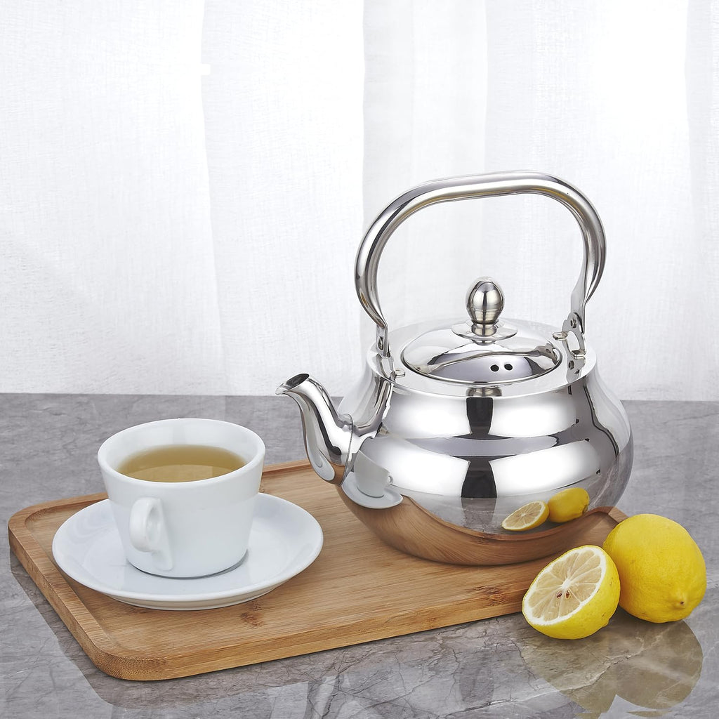 SANQIAHOME Stainless Steel Teapot with Removeable Infuser 71 oz (2000ml) Thickened Mirror Polished Stovetop Tea Maker for Herbal and Infusion
