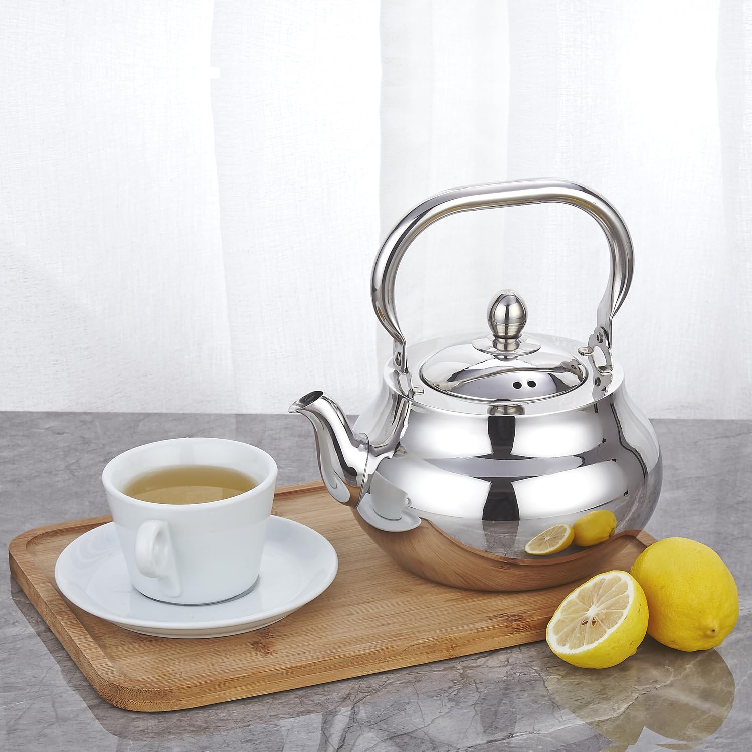 SANQIAHOME Stainless Steel Teapot with Removeable Infuser 71 oz (2000ml) Thickened Mirror Polished Stovetop Tea Maker for Herbal and Infusion