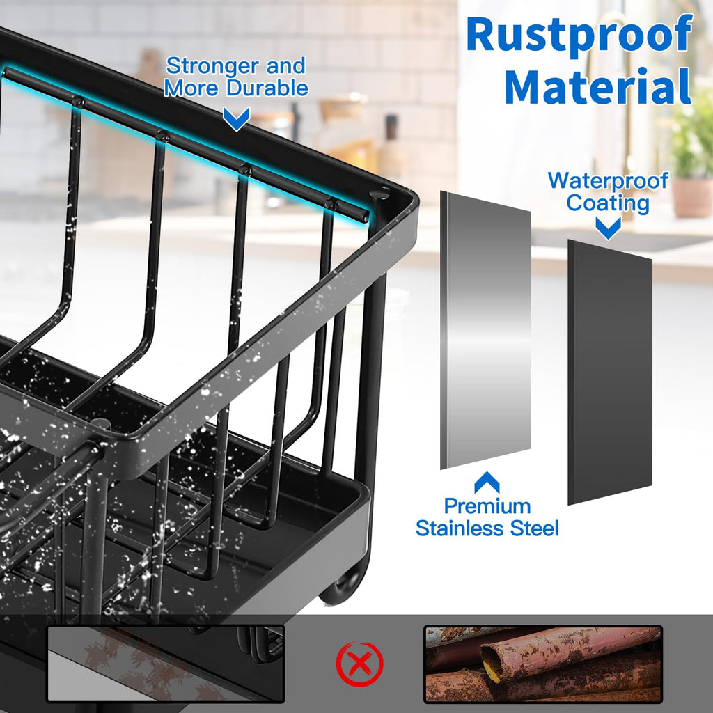 Cartilage Sponge Holder for Kitchen Sink Organizer, Kitchen Sink Caddy Storage with Dishrag Dishcloth Holder Rack,Rustproof 304 Stainless Steel Dish Sponge with Auto Draining Tray