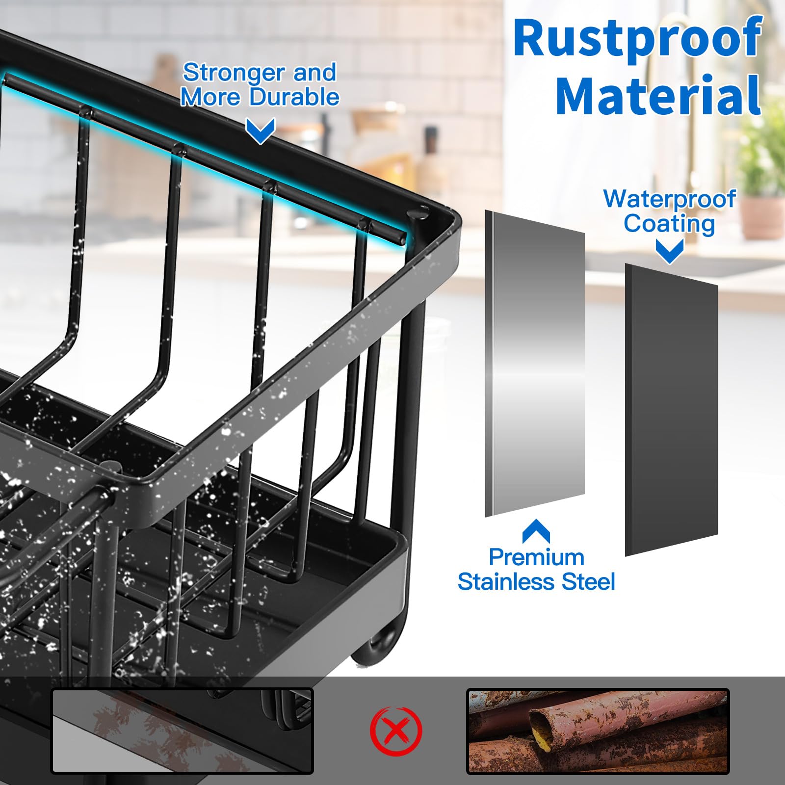Cartilage Sponge Holder for Kitchen Sink Organizer, Kitchen Sink Caddy Storage with Dishrag Dishcloth Holder Rack,Rustproof 304 Stainless Steel Dish Sponge with Auto Draining Tray
