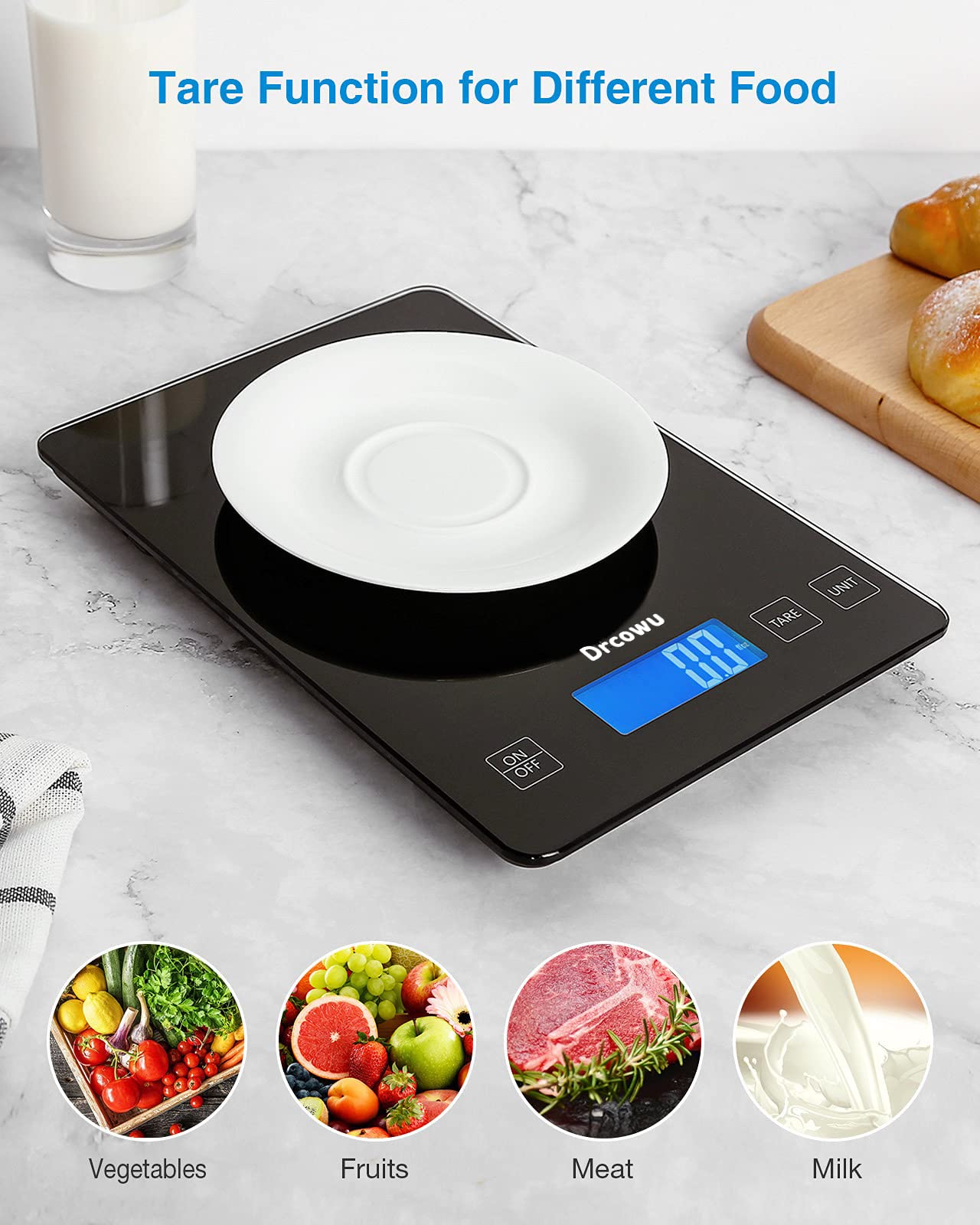 Drcowu Large Food Scale Digital, 15kg Kitchen Scales for Baking, Cooking, Keto and Meal Prep, Weight Balance Alimentaire with 1g Accuracy and LCD Dispaly, Easy to Read, Grams and Oz for Home, Black