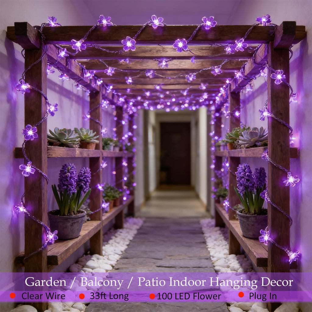 FULLBELL String Lights, Purple Lights Room Decor Flower String Lights 33 Feet 100LED 8 Modes Wedding Party Indoor Outdoor Flower Lights LED Lights for Bedroom Birthday Decorations (Purple)