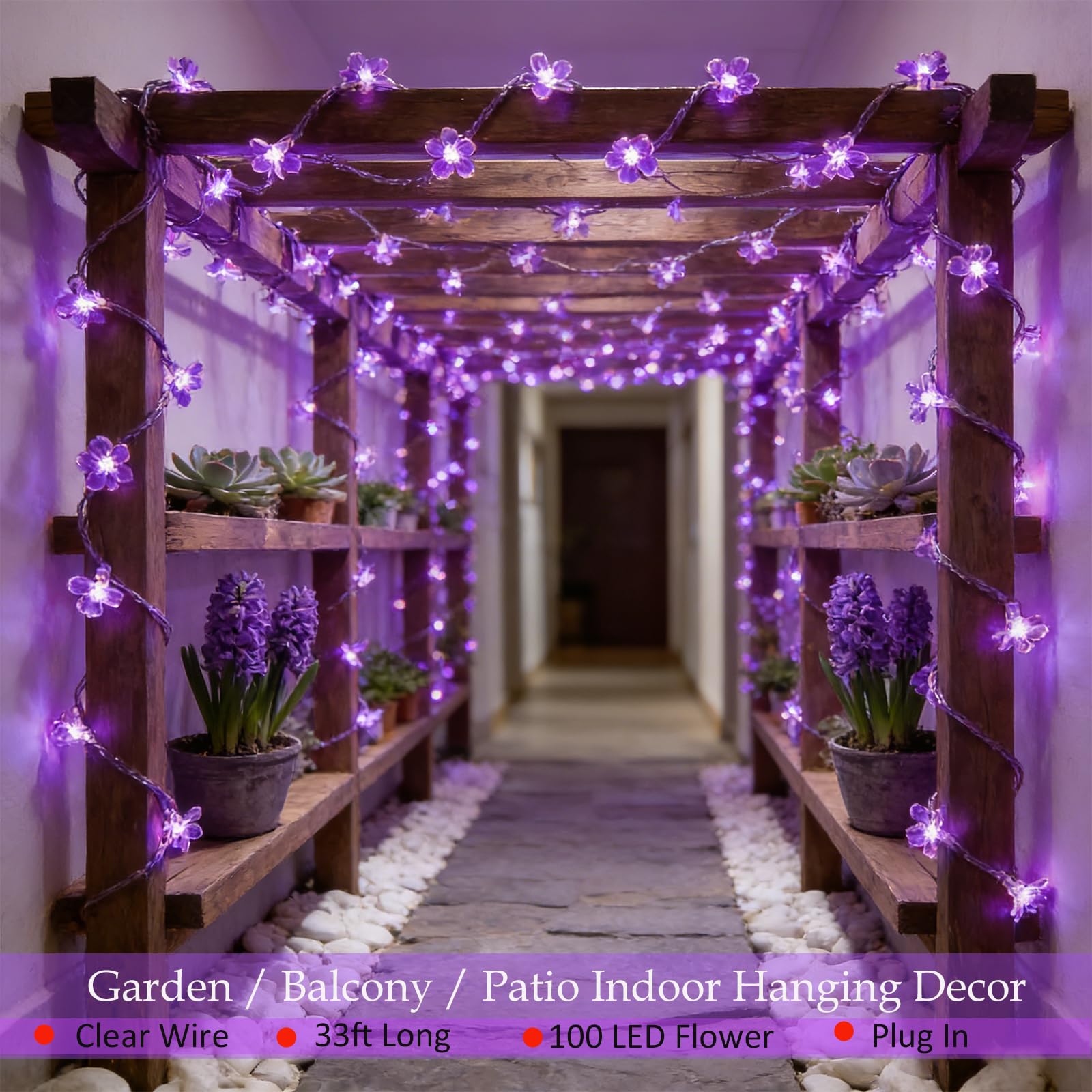 FULLBELL String Lights, Purple Lights Room Decor Flower String Lights 33 Feet 100LED 8 Modes Wedding Party Indoor Outdoor Flower Lights LED Lights for Bedroom Birthday Decorations (Purple)