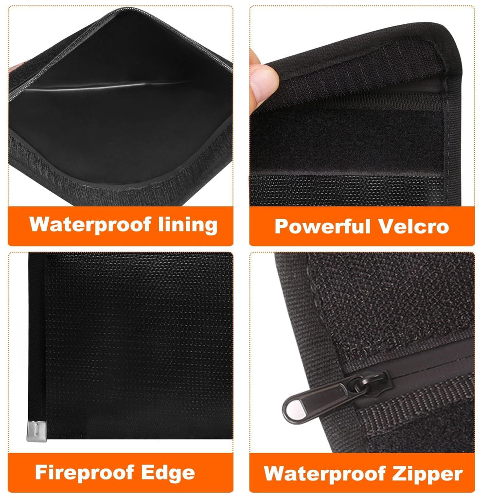 Small Fireproof Money Bag for Cash (9.5 x 5.8"), 4200°F Upgraded Fireproof Bag Set for Valuables - Passport, Documents & Cards (2-Pack Black), Waterproof Lining & Zipper