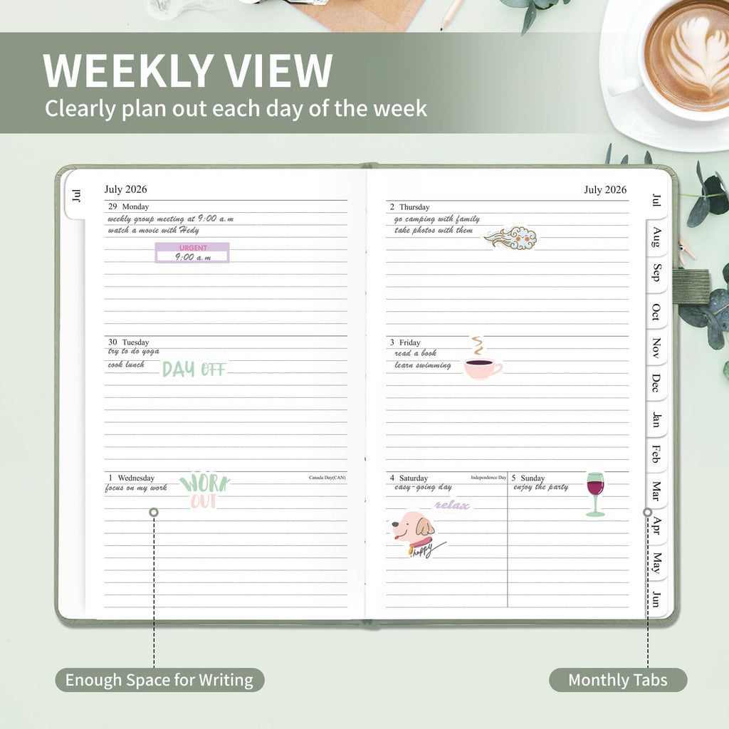 Planner 2026-2027, Weekly and Monthly Planner with Tabs from Jan 2026 - Dec 2026, A5 Hardcover Academic Calendar with Date for School & Office Schedule, 5.8" x 8.3", Sage Green