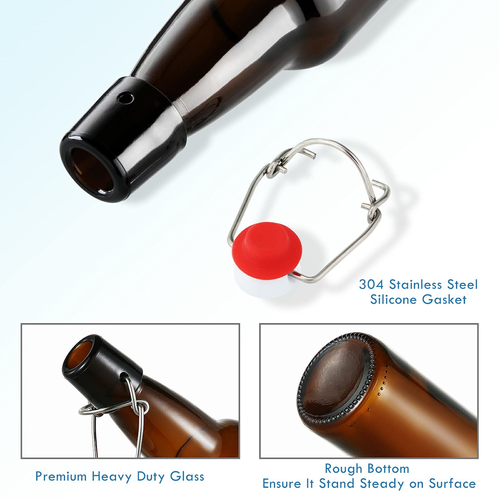 YEBODA 12 oz Amber Glass Beer Bottles for Home Brewing with Flip Caps, Case of 9