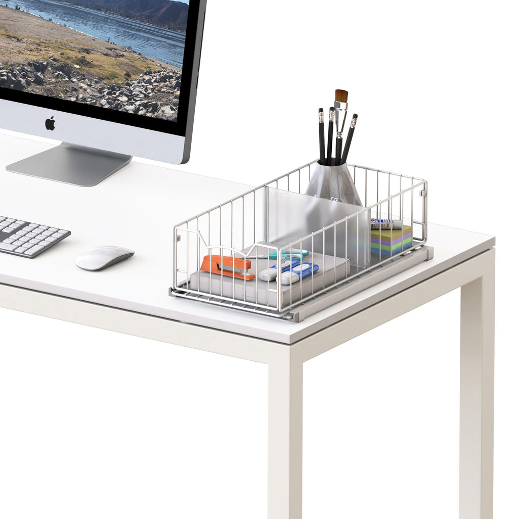 Simple Houseware Pull Out Sliding Basket Cabinet Drawer Organizer for Cupboard Storage, White